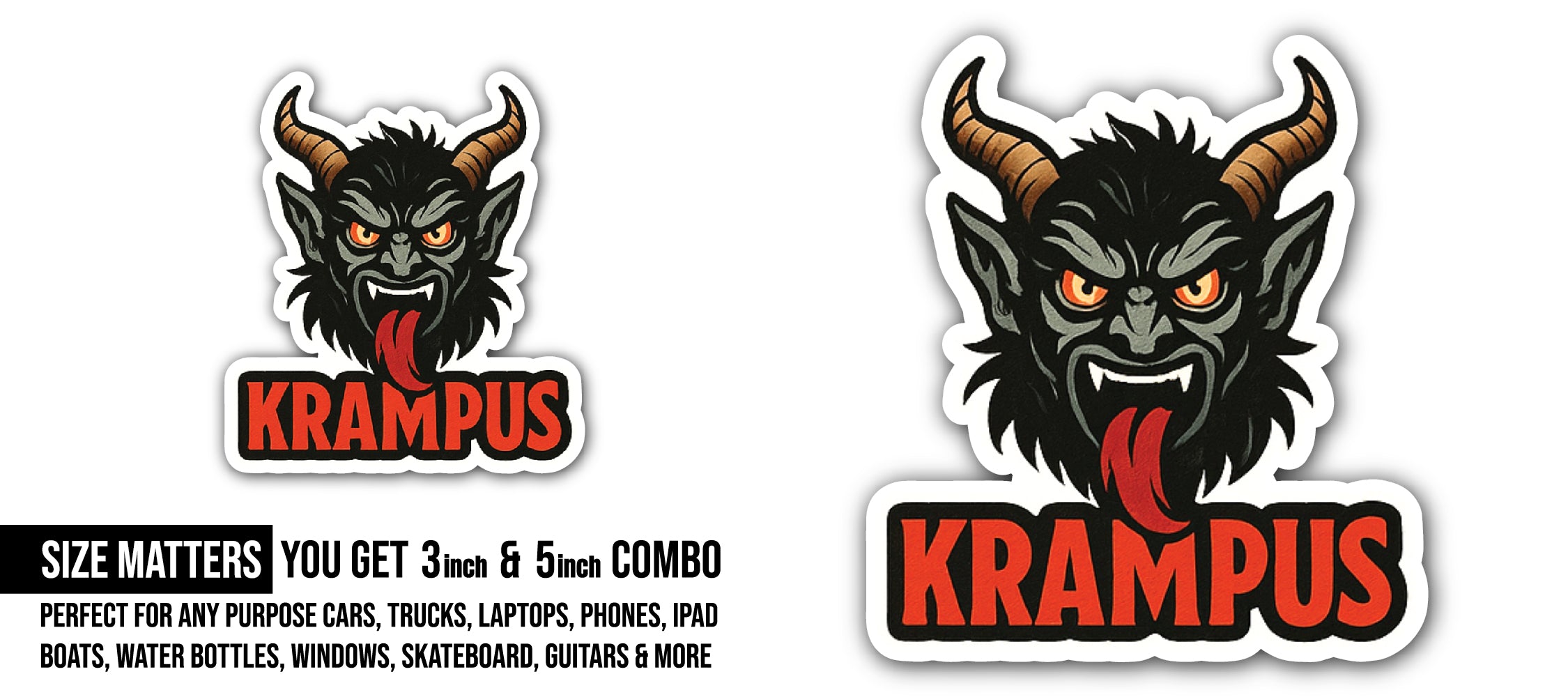 Krampus Sticker, Waterproof Vinyl Decal Sticker Indoor Or Outdoor 2 (Pieces) 3" and 5"