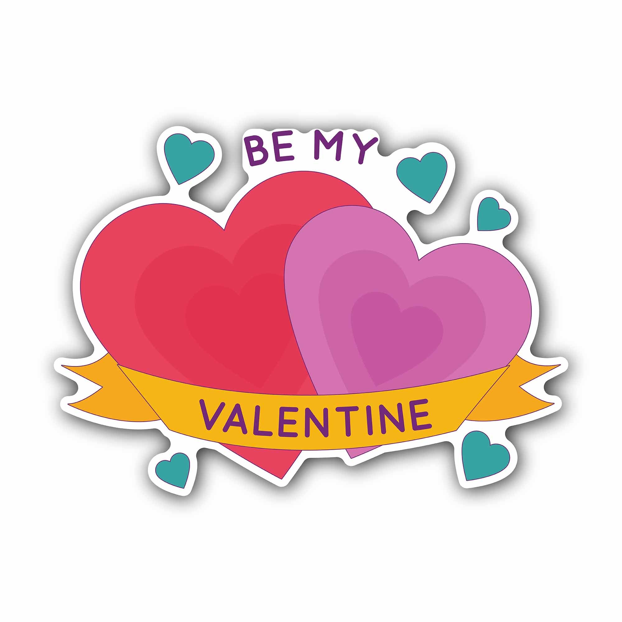 Heart with Be My Valentine Text Sticker, Waterproof Vinyl Decal Sticker Indoor Or Outdoor 2 (Pieces) 3" and 5"