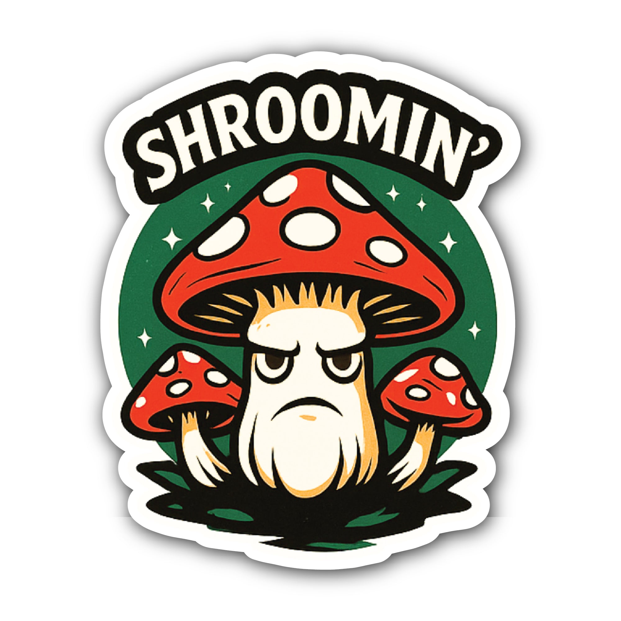 Angry Mushroom Sticker, Waterproof Vinyl Decal Sticker Indoor Or Outdoor 2 (Pieces) 3" and 5"