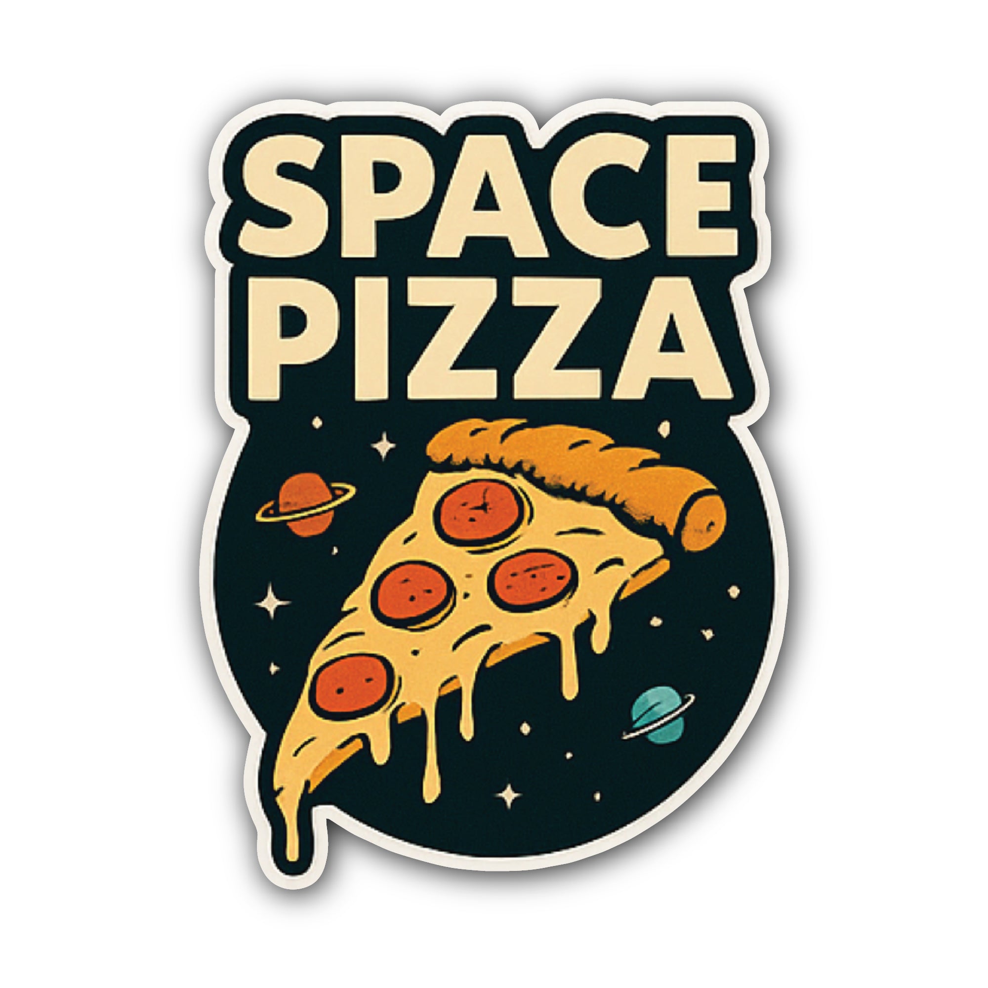 Space Pizza Sticker, Waterproof Vinyl Decal Sticker Indoor Or Outdoor 2 (Pieces) 3" and 5"