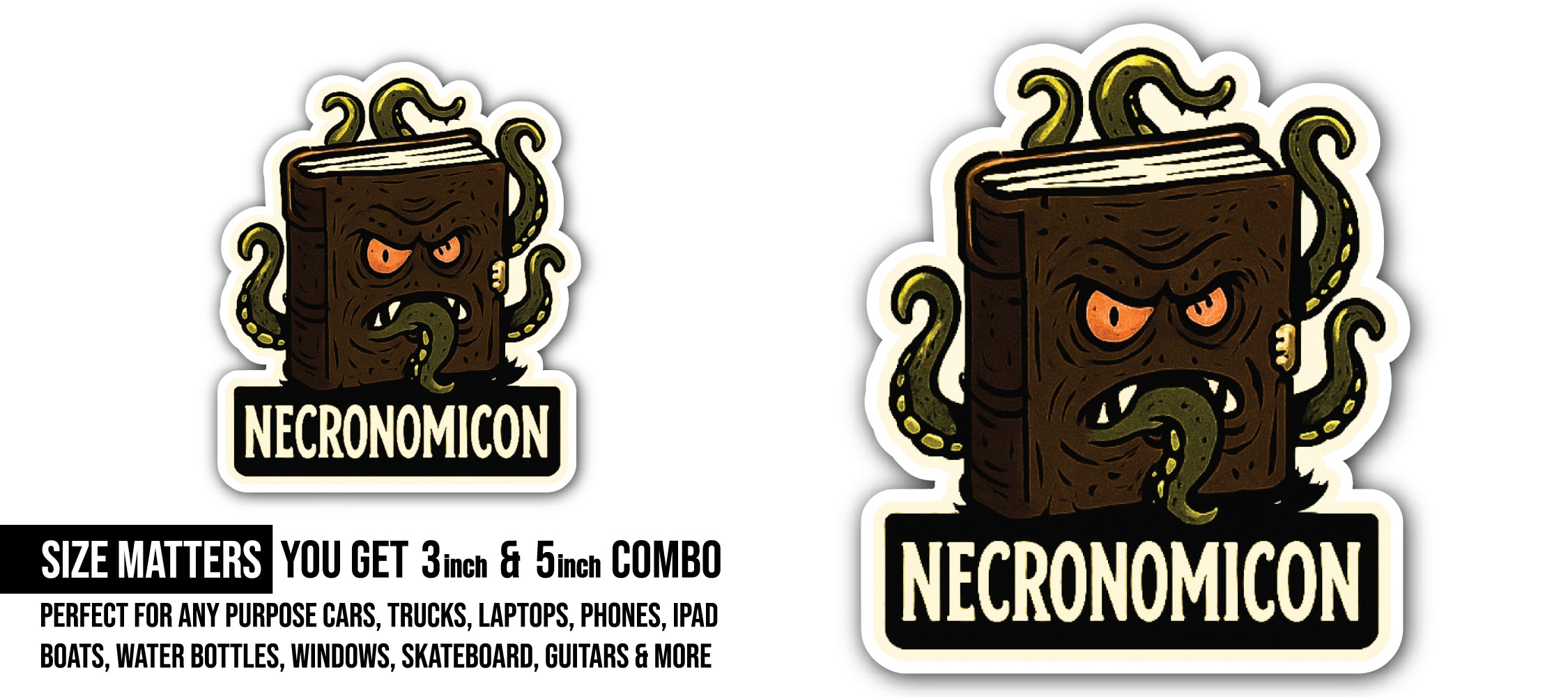 Necronomicon Book Sticker, Waterproof Vinyl Decal Sticker Indoor Or Outdoor 2 (Pieces) 3" and 5"
