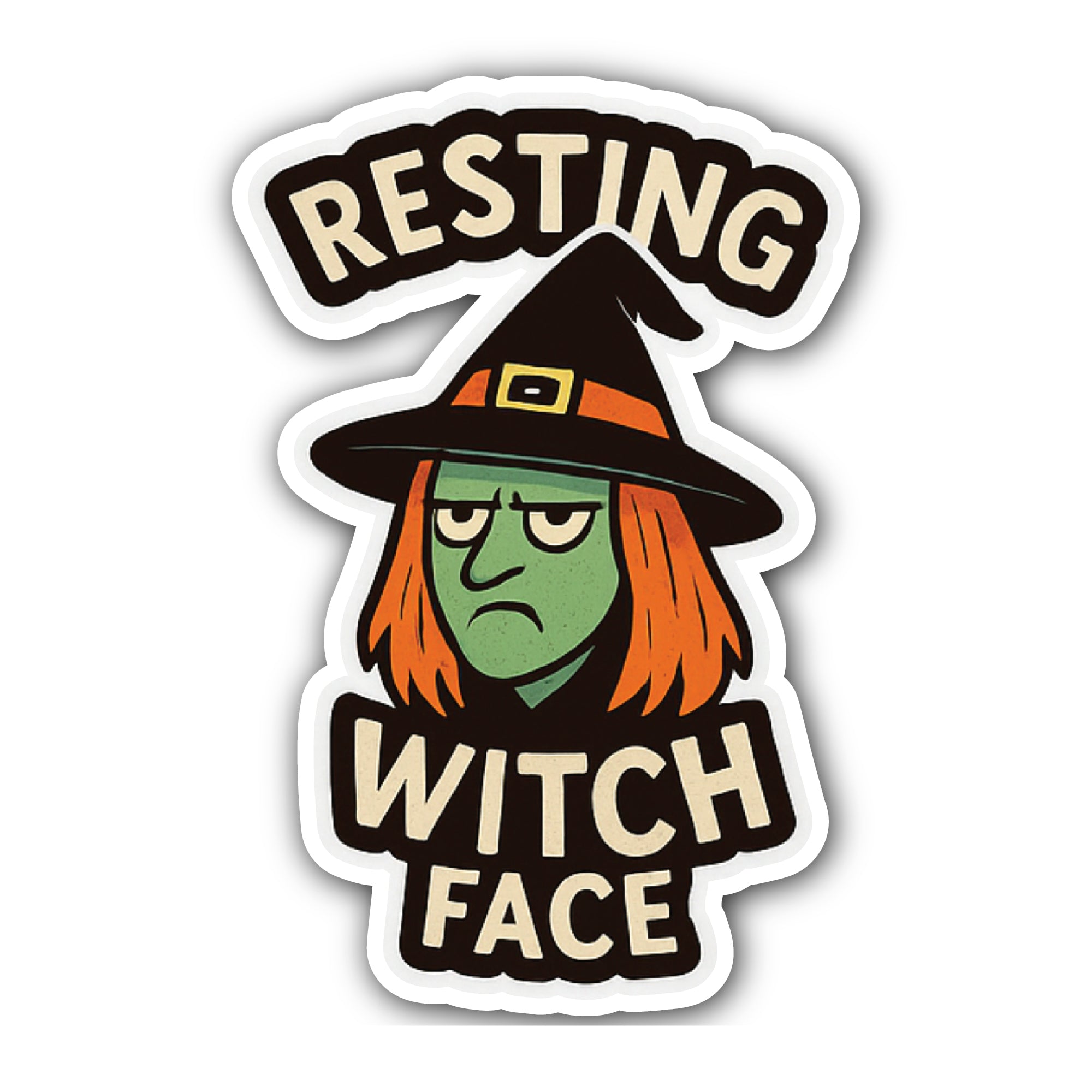 Resting Witch Face Sticker, Waterproof Vinyl Decal Sticker Indoor Or Outdoor 2 (Pieces) 3" and 5"