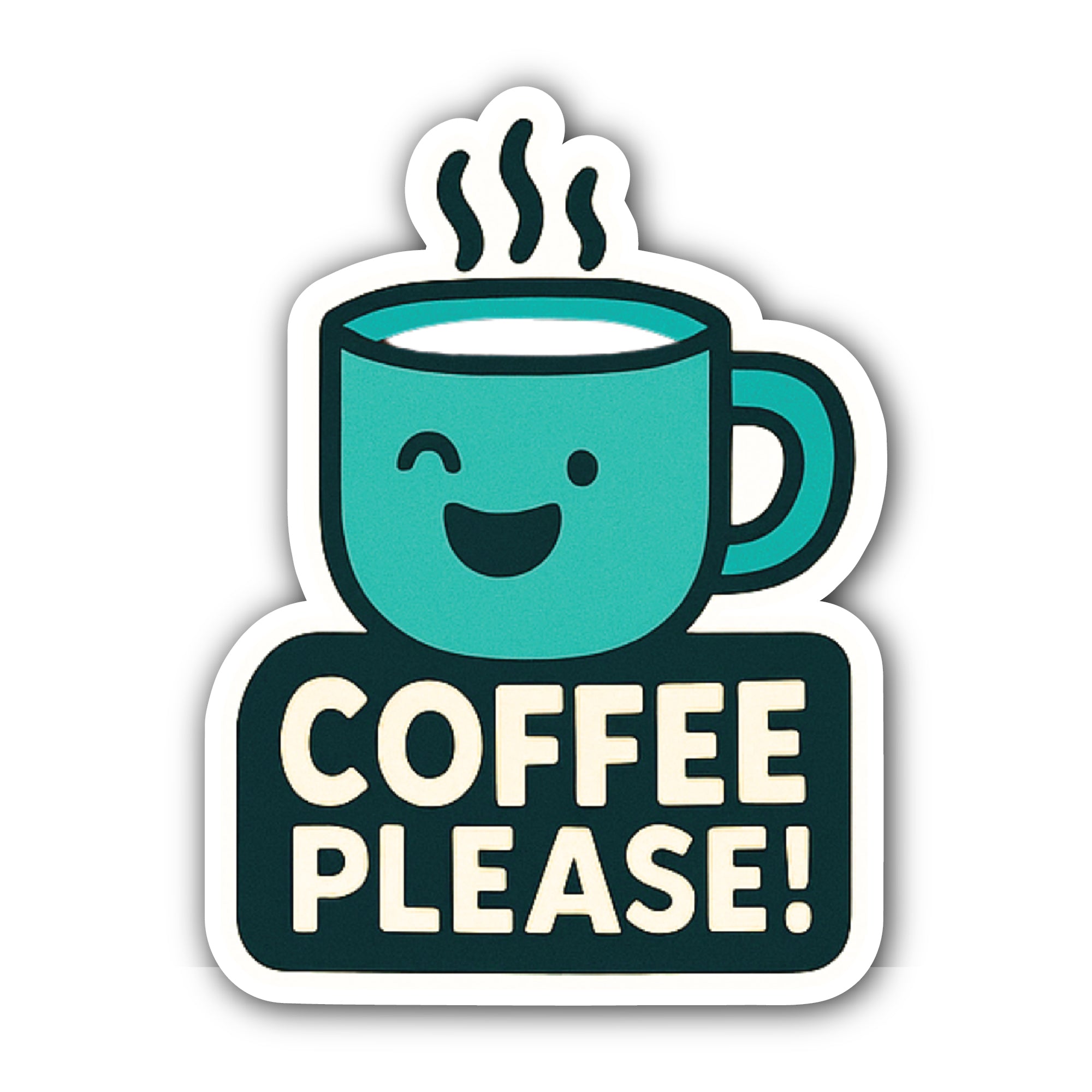 Coffee Please Happy Sticker, Waterproof Vinyl Decal Sticker Indoor Or Outdoor 2 (Pieces) 3" and 5"