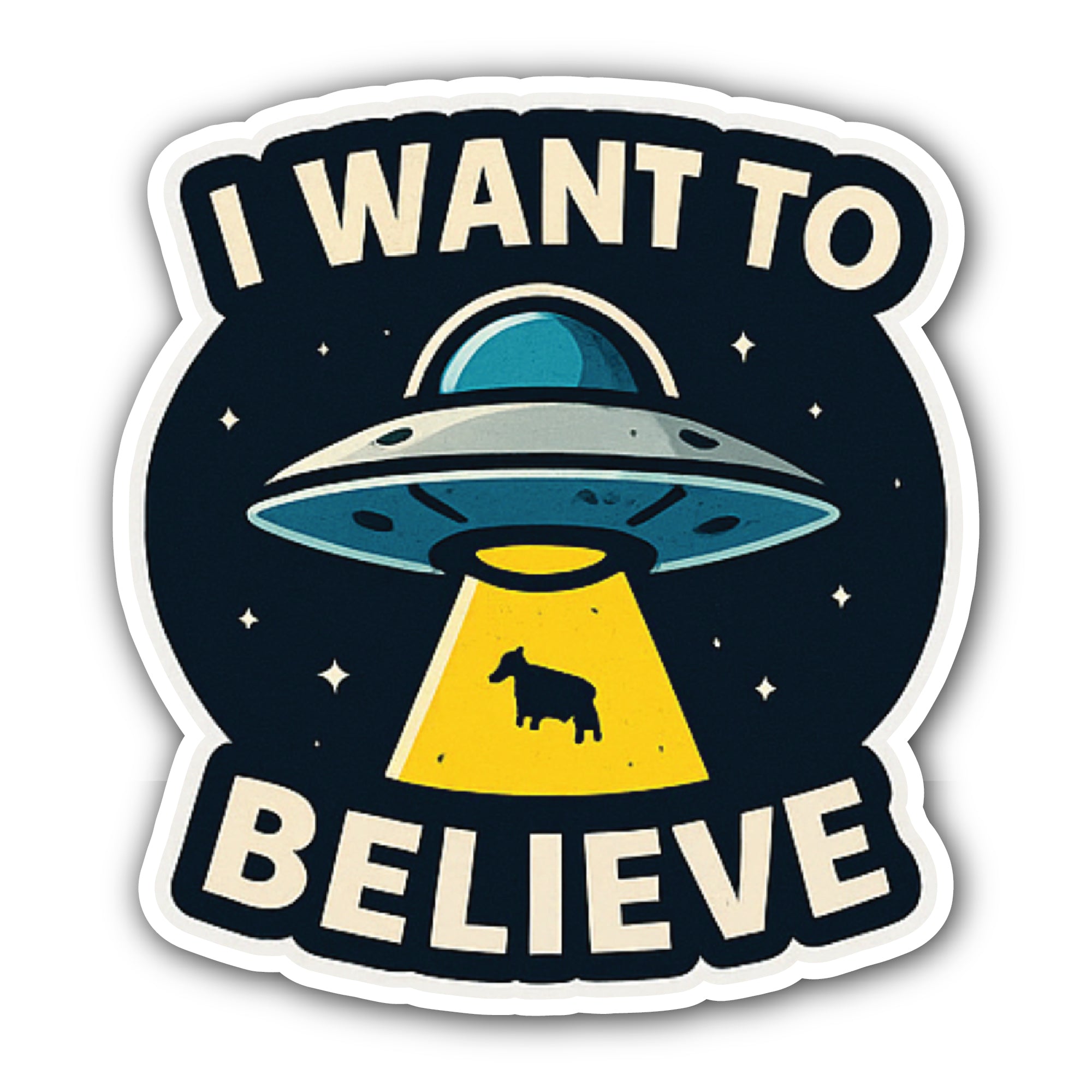I Want to Believe Funny Alien Sticker, Waterproof Vinyl Decal Sticker Indoor Or Outdoor 2 (Pieces) 3" and 5"