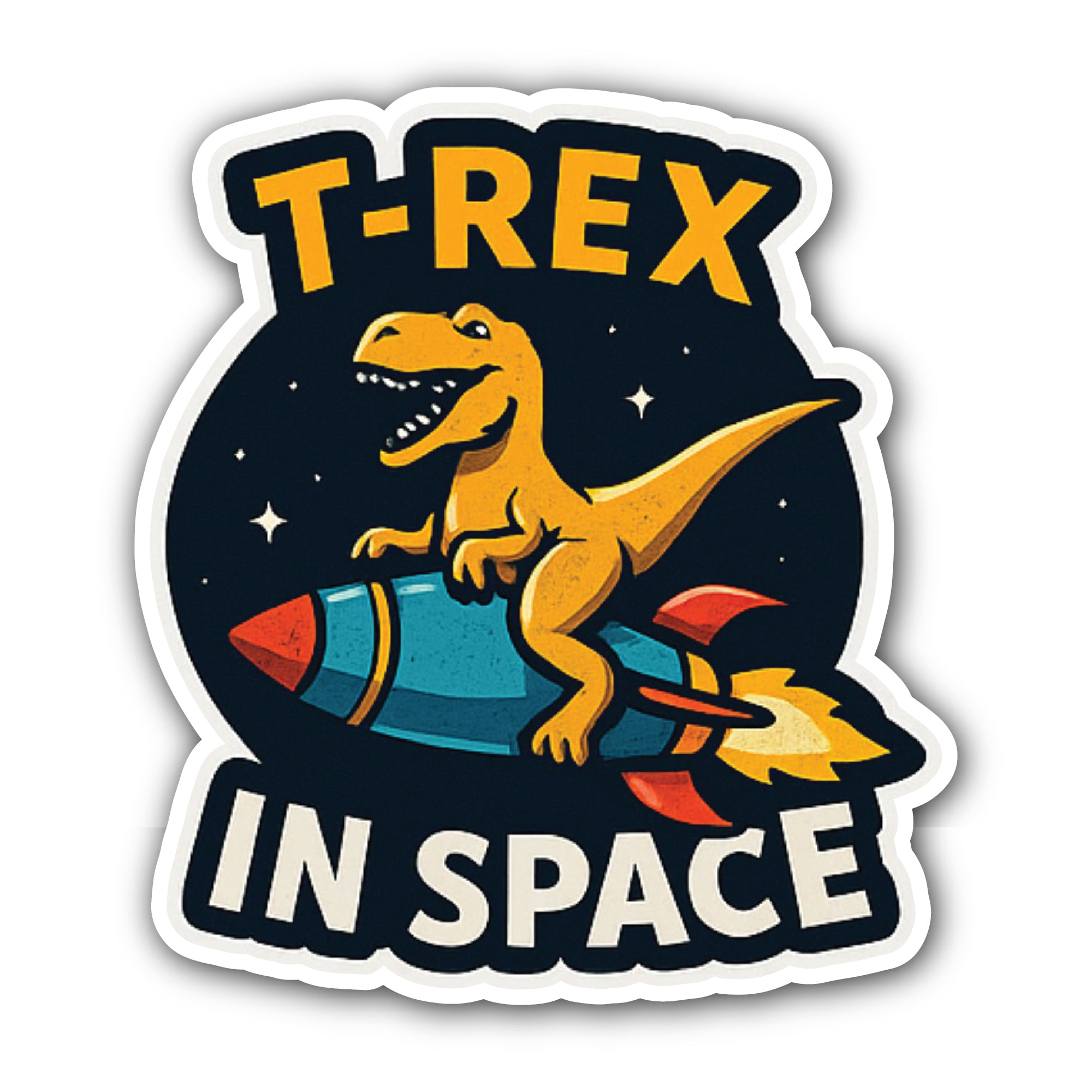 T- Rex in Space Sticker, Waterproof Vinyl Decal Sticker Indoor Or Outdoor 2 (Pieces) 3" and 5"