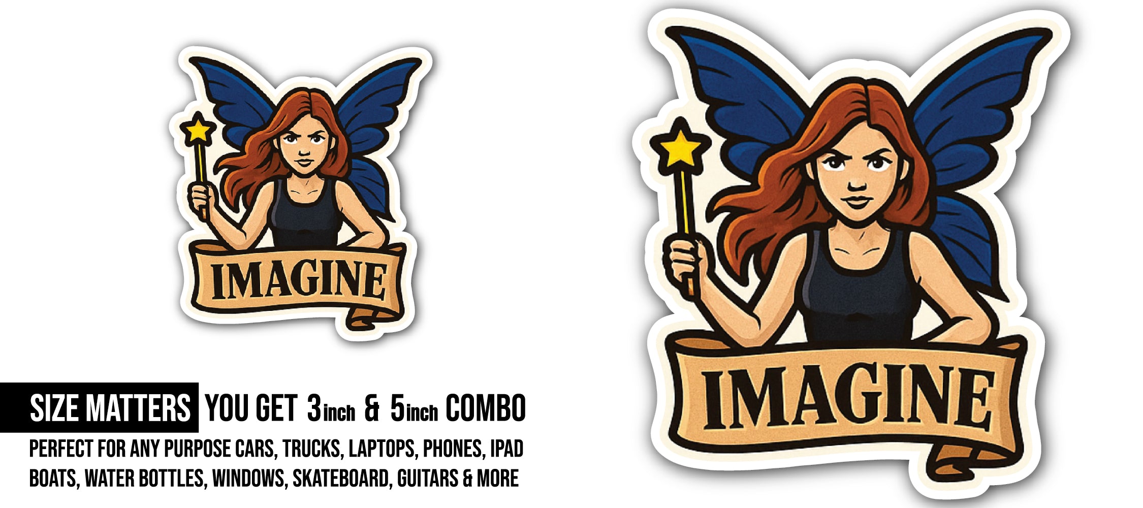 Magical Fairy Sticker, Waterproof Vinyl Decal Sticker Indoor Or Outdoor 2 (Pieces) 3" and 5"