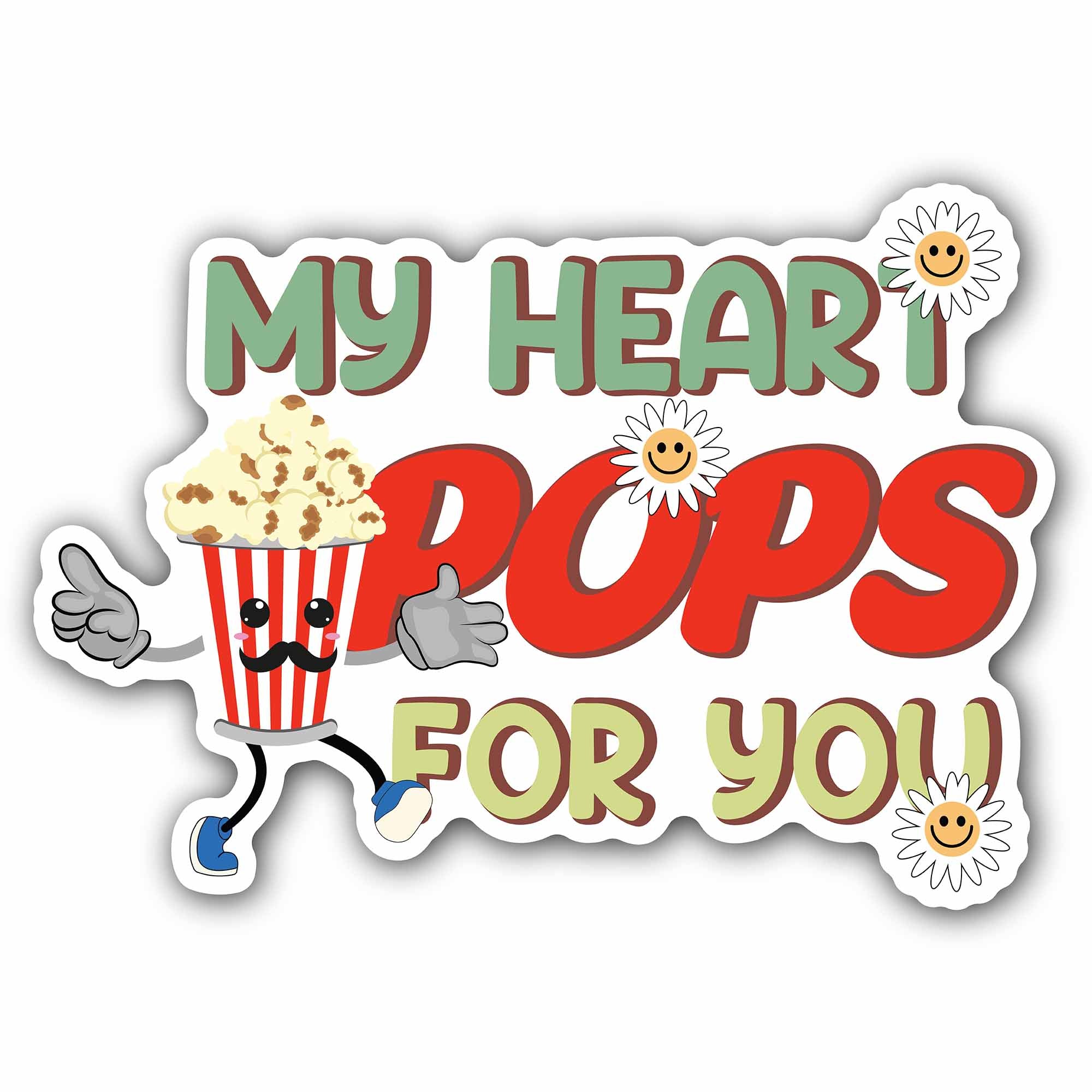 My Heart Pops for You Sticker, Waterproof Vinyl Decal Sticker Indoor Or Outdoor 2 (Pieces) 3" and 5"