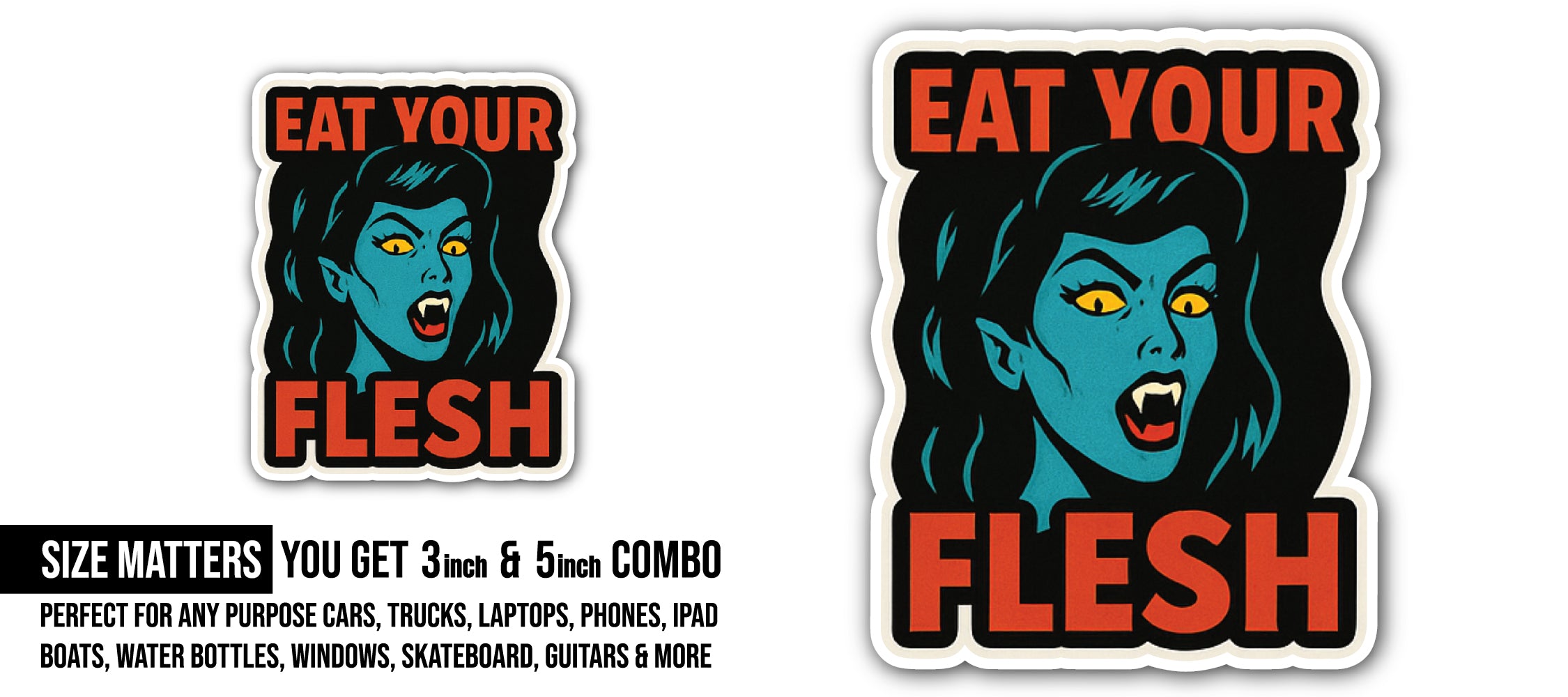 Vampire Woman Sticker, Waterproof Vinyl Decal Sticker Indoor Or Outdoor 2 (Pieces) 3" and 5"