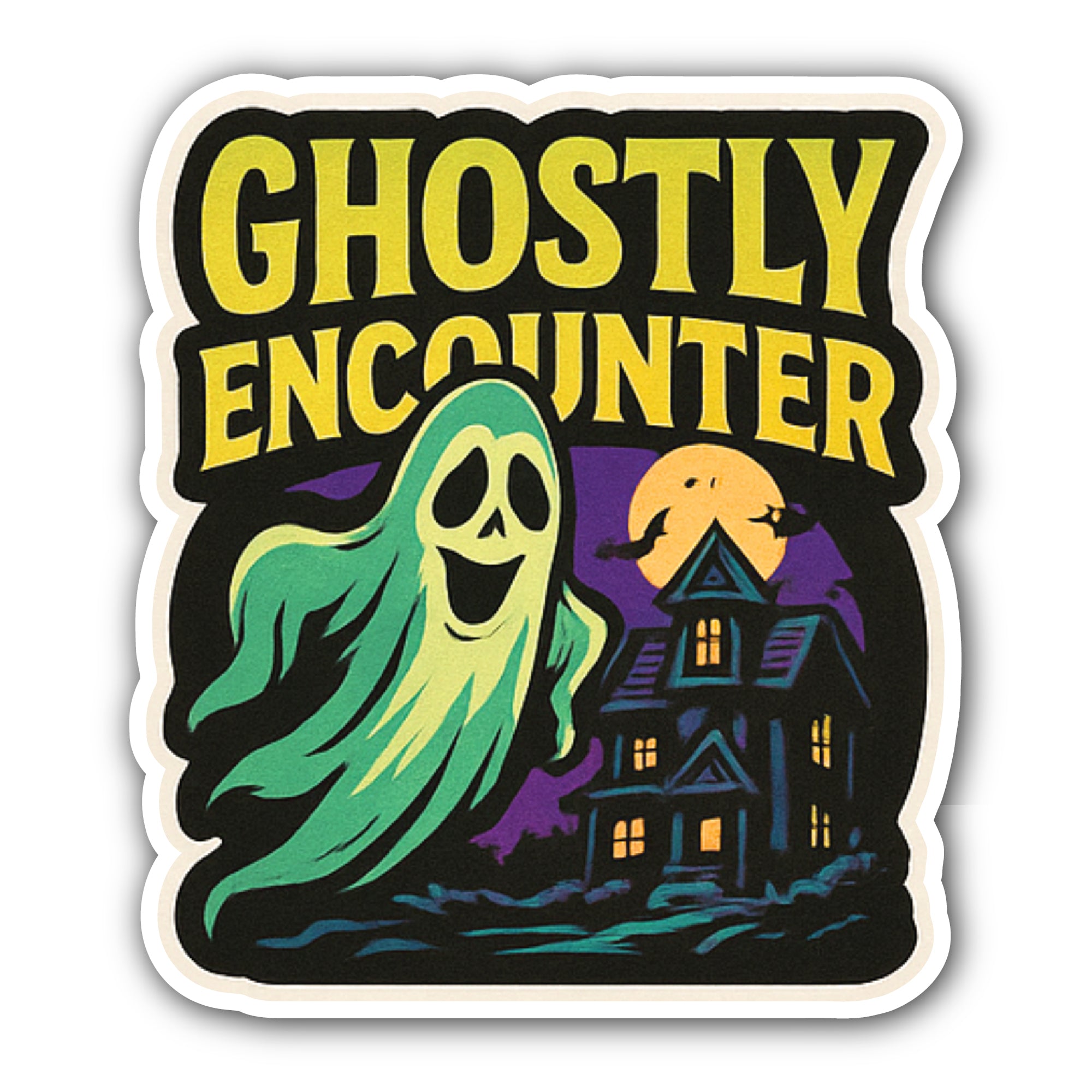 Ghostly Encounter Sticker, Waterproof Vinyl Decal Sticker Indoor Or Outdoor 2 (Pieces) 3" and 5"