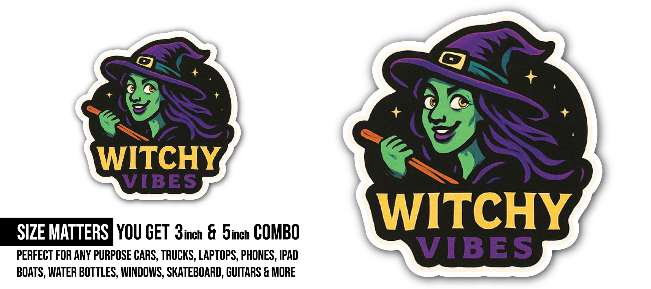 Witchy Vibes Sticker, Waterproof Vinyl Decal Sticker Indoor Or Outdoor 2 (Pieces) 3" and 5"