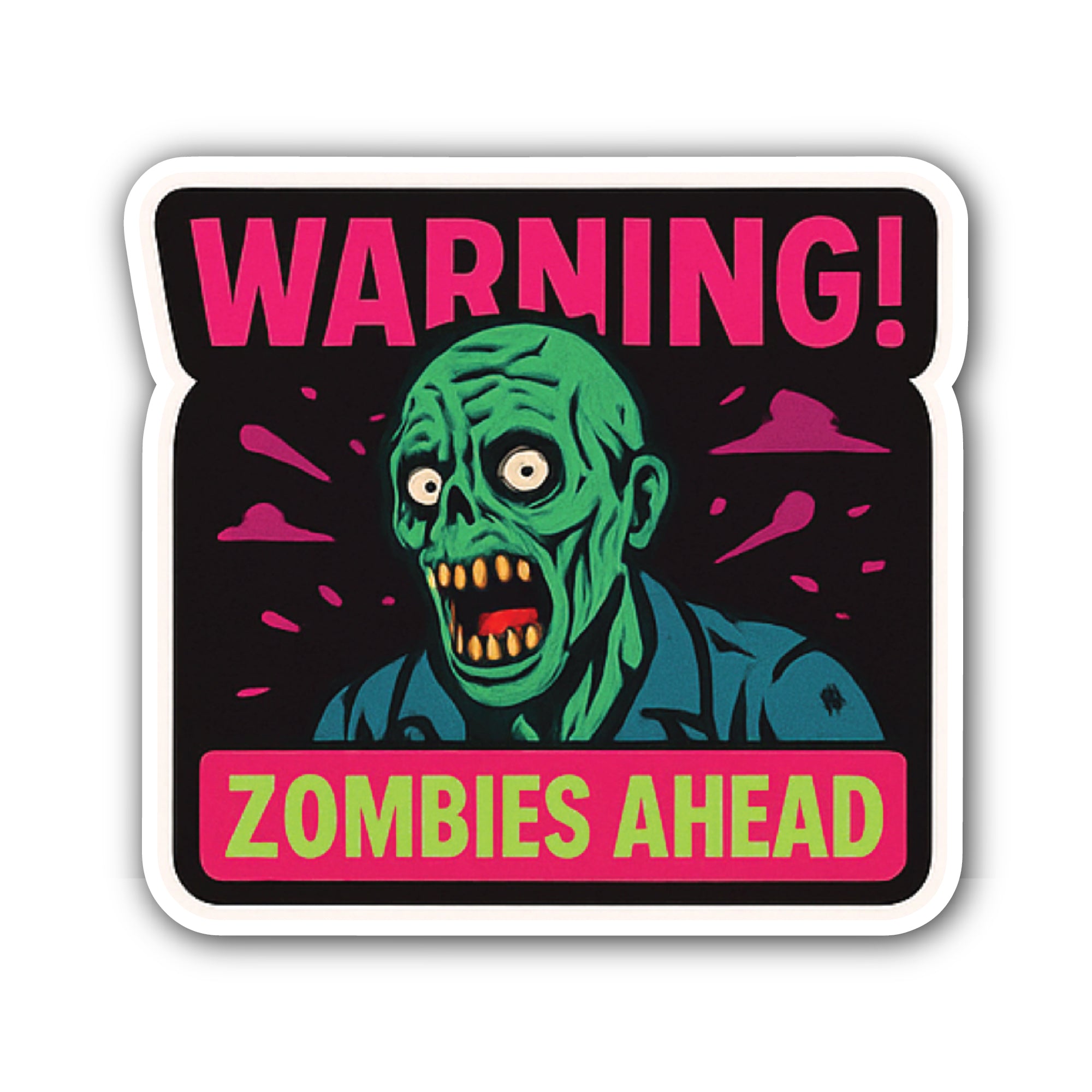 Warning Zombies Ahead Sticker, Waterproof Vinyl Decal Sticker Indoor Or Outdoor 2 (Pieces) 3" and 5"