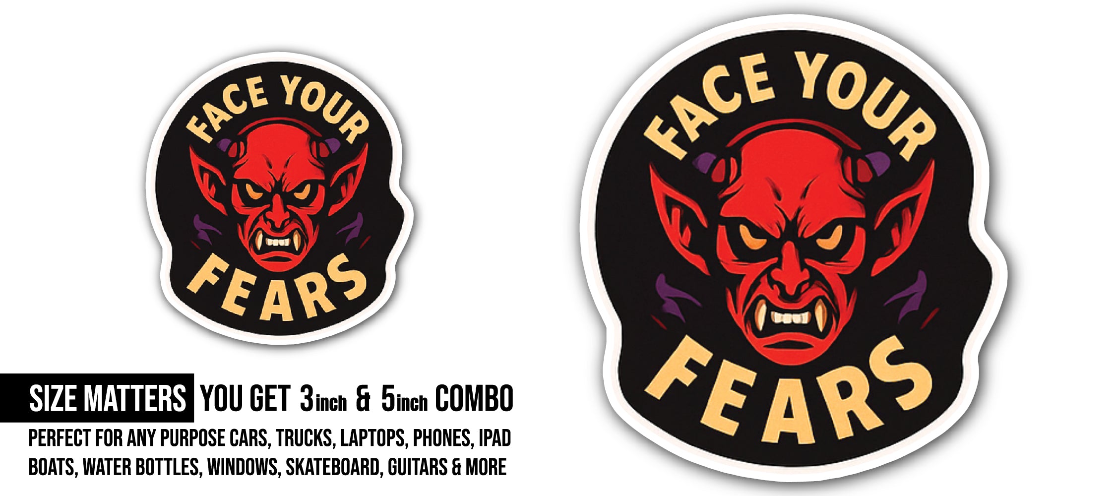 Angry Devil Sticker, Waterproof Vinyl Decal Sticker Indoor Or Outdoor 2 (Pieces) 3" and 5"