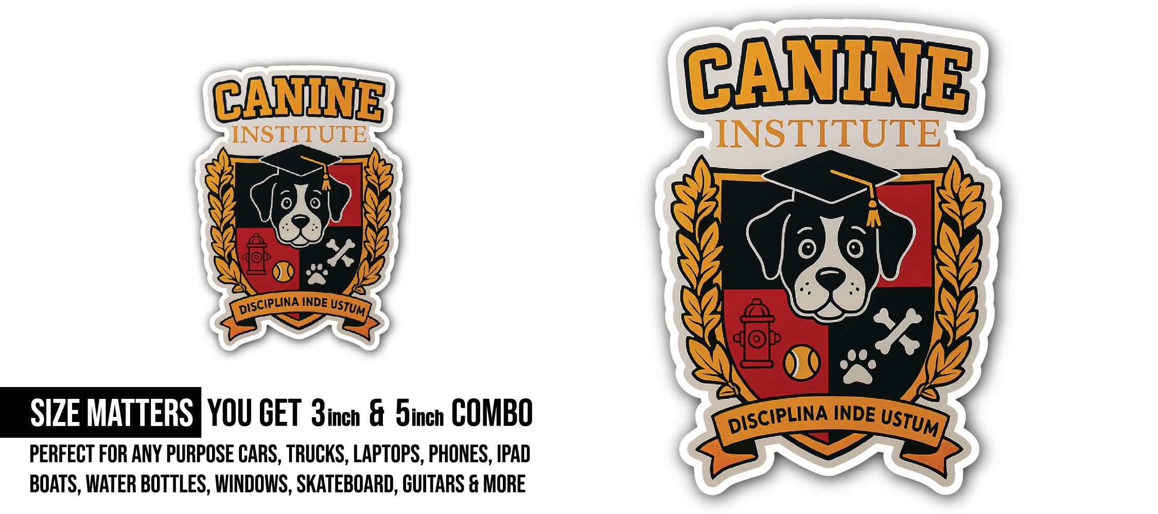 Canine Institute Crest Sticker, Waterproof Vinyl Decal Sticker Indoor Or Outdoor 2 (Pieces) 3" and 5"