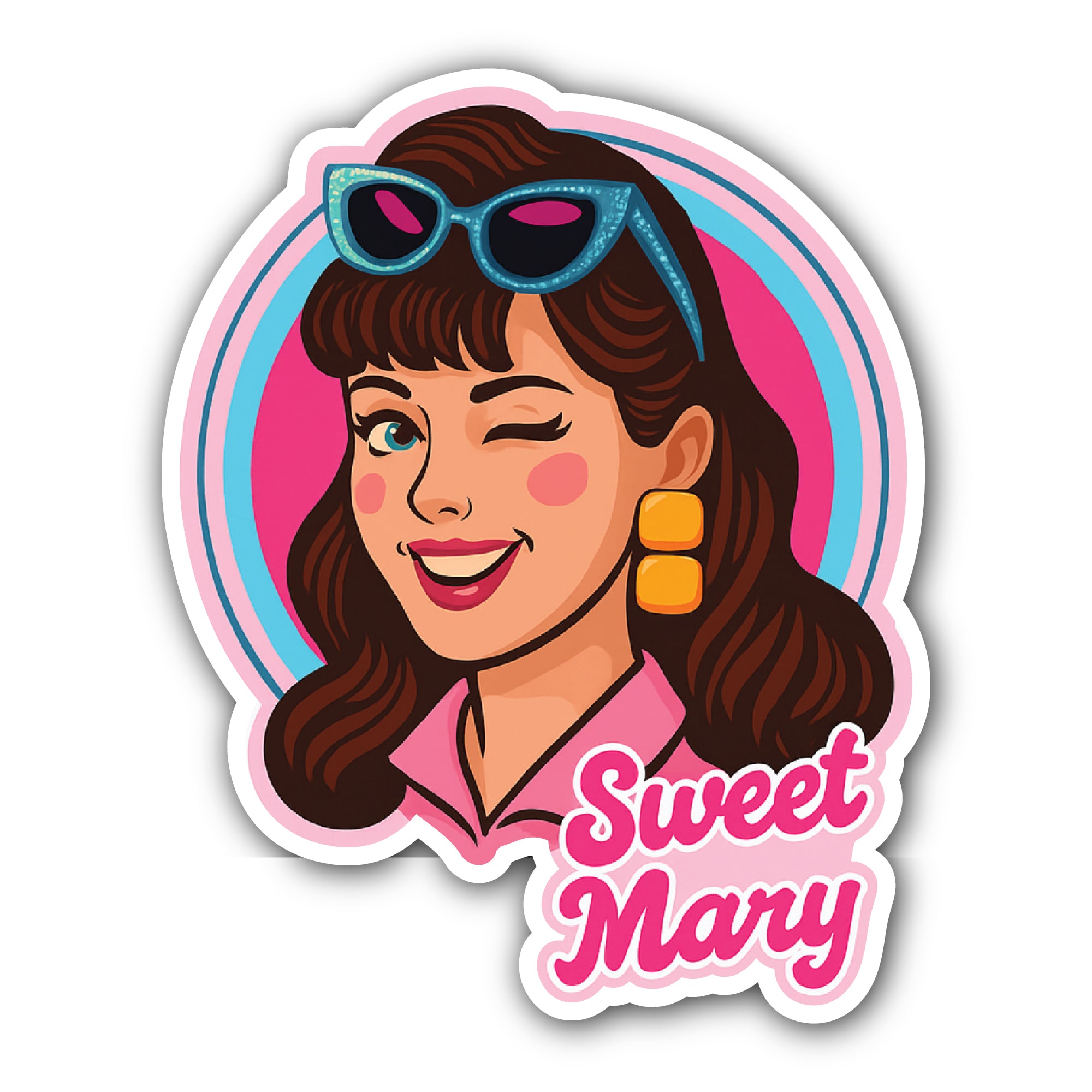 Sweet Mary Girl Sticker, Waterproof Vinyl Decal Sticker Indoor Or Outdoor 2 (Pieces) 3" and 5"