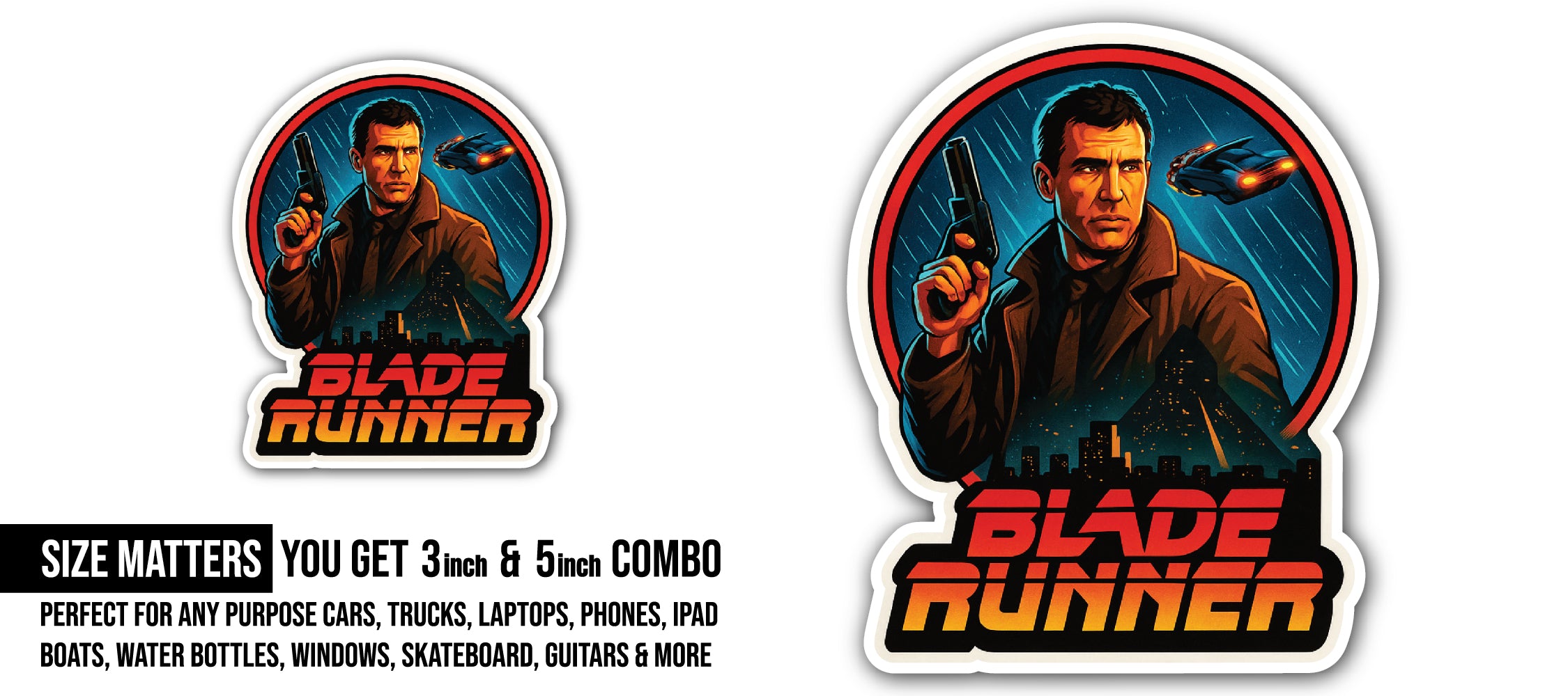 Blade Runner Sticker, Waterproof Vinyl Decal Sticker Indoor Or Outdoor 2 (Pieces) 3" and 5"