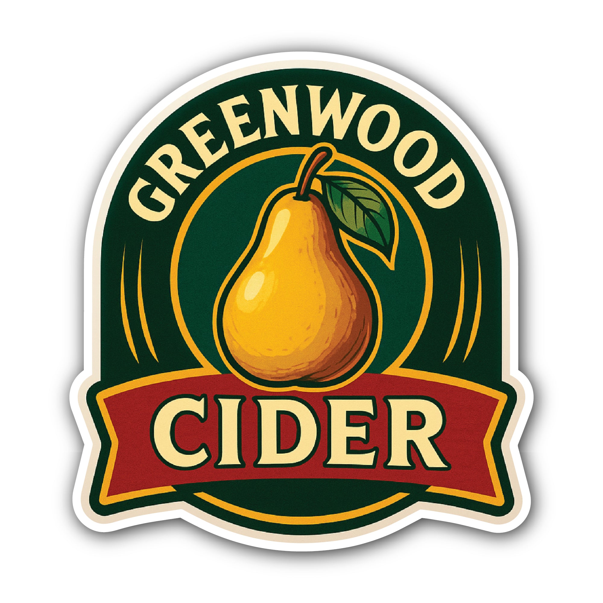 Greenwood Cider Sticker, Waterproof Vinyl Decal Sticker Indoor Or Outdoor 2 (Pieces) 3" and 5"