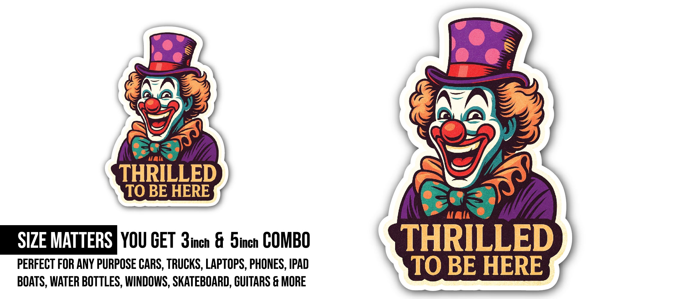 Joker Sticker, Waterproof Vinyl Decal Sticker Indoor Or Outdoor 2 (Pieces) 3" and 5"