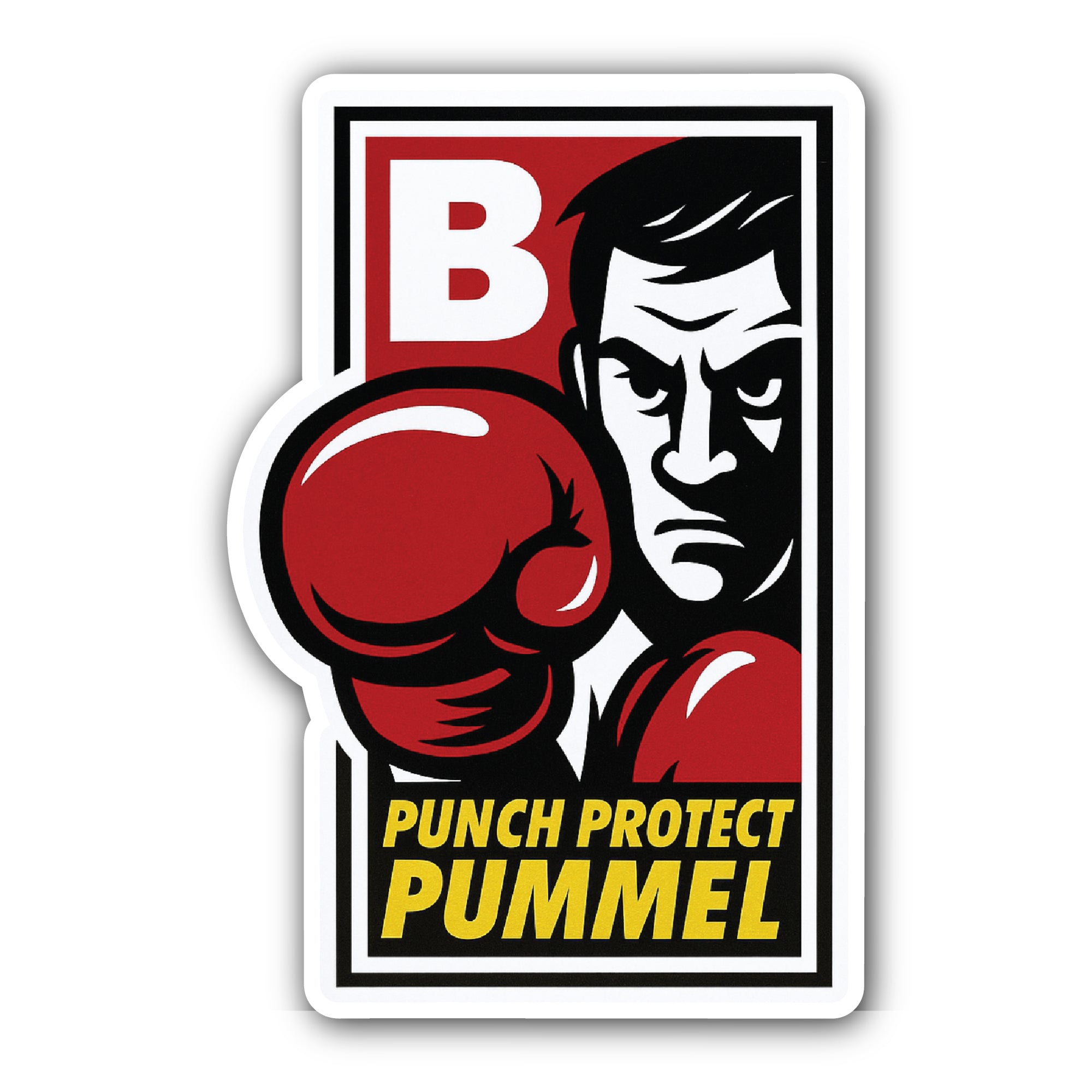 Punch Protect Pummel Sticker, Waterproof Vinyl Decal Sticker Indoor Or Outdoor 2 (Pieces) 3" and 5"