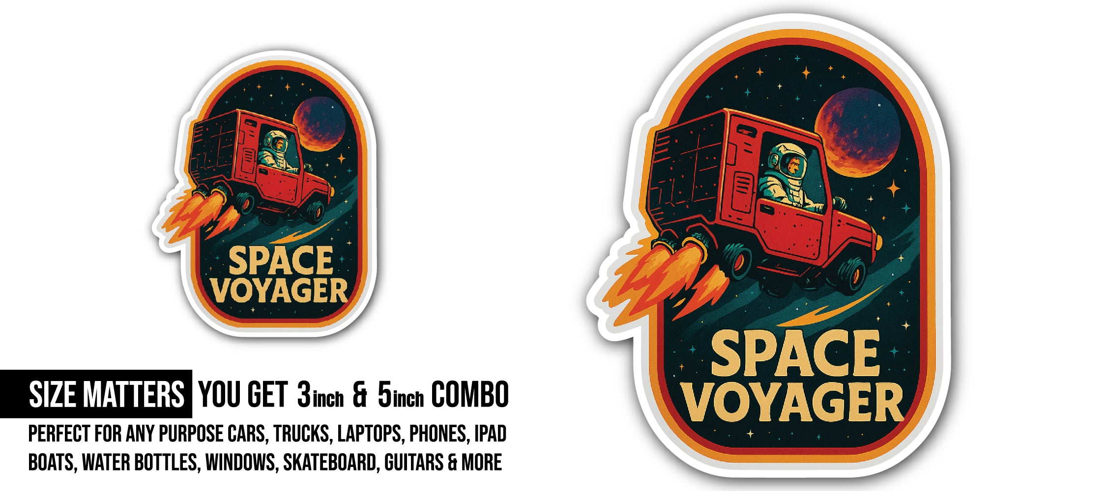 Space Voyager Sticker, Waterproof Vinyl Decal Sticker Indoor Or Outdoor 2 (Pieces) 3" and 5"