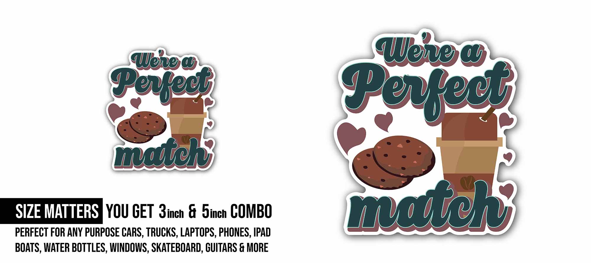 Green Color Perfect Match Text Sticker, Waterproof Vinyl Decal Sticker Indoor Or Outdoor 2 (Pieces) 3" and 5"
