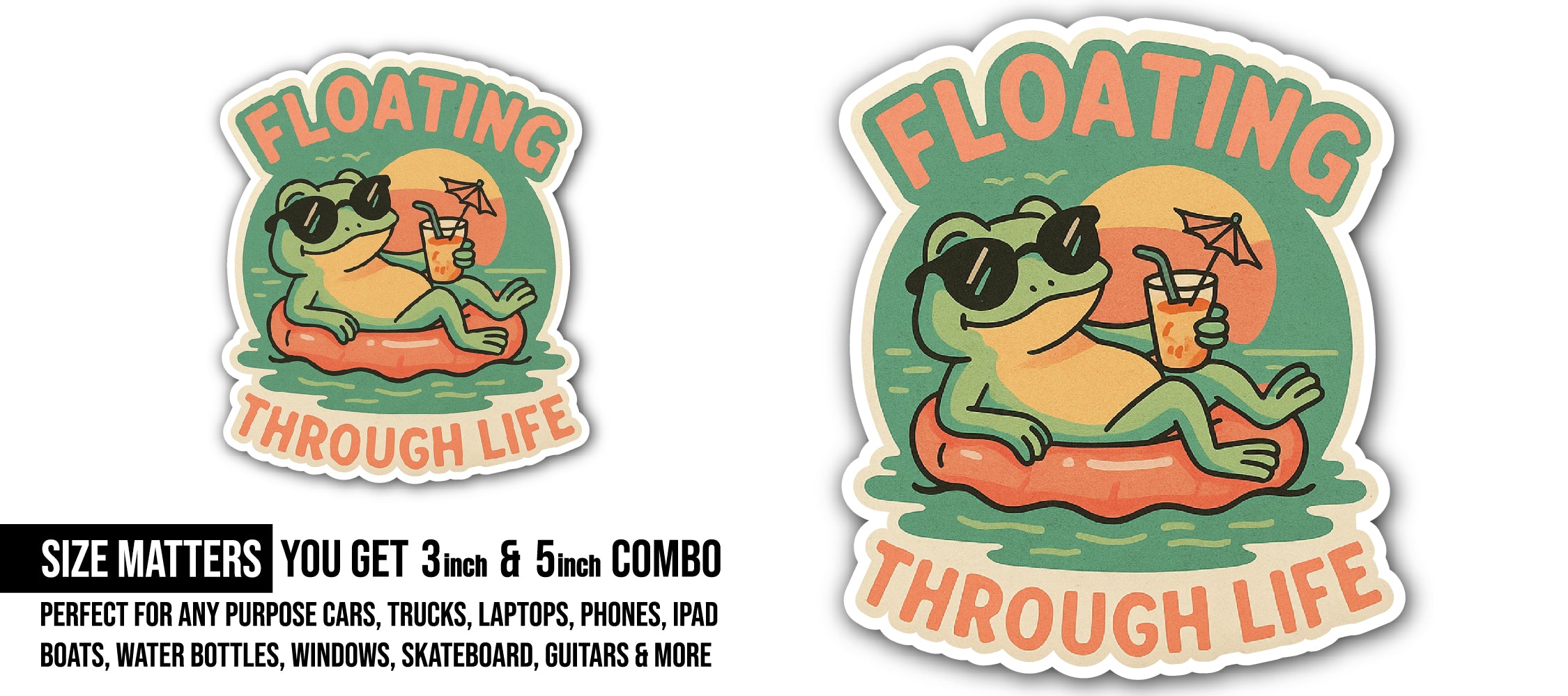 Floating Through Life Sticker, Waterproof Vinyl Decal Sticker Indoor Or Outdoor 2 (Pieces) 3" and 5"