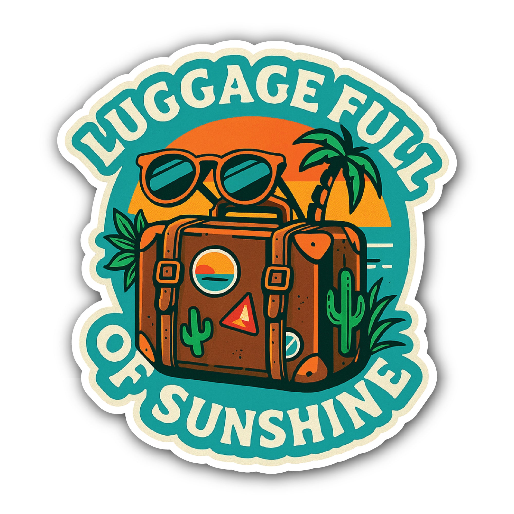 Luggage Full of Sunshine Sticker, Waterproof Vinyl Decal Sticker Indoor Or Outdoor 2 (Pieces) 3" and 5"