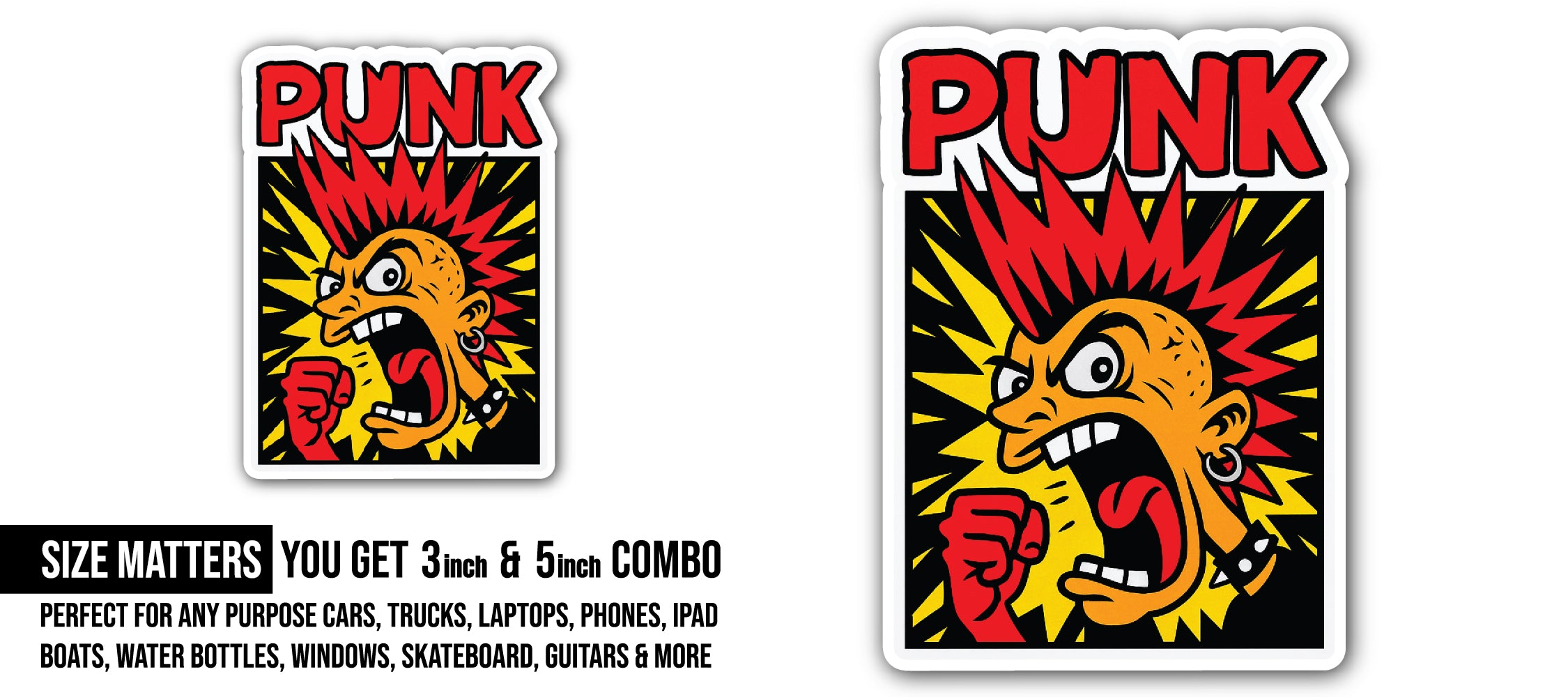 Punk Sticker, Waterproof Vinyl Decal Sticker Indoor Or Outdoor 2 (Pieces) 3" and 5"