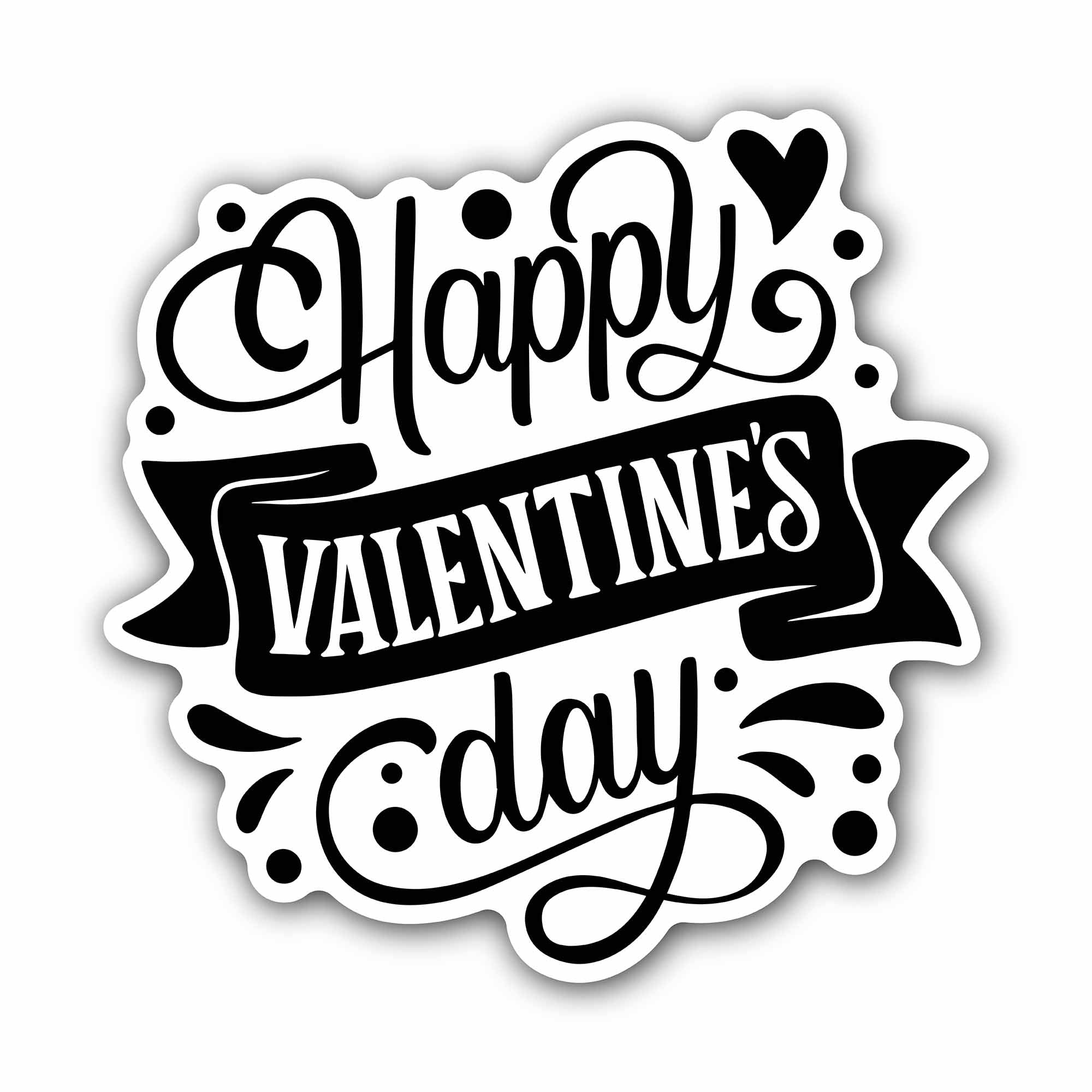 Black Color Happy Valentine's Day Text Sticker, Waterproof Vinyl Decal Sticker Indoor Or Outdoor 2 (Pieces) 3" and 5"