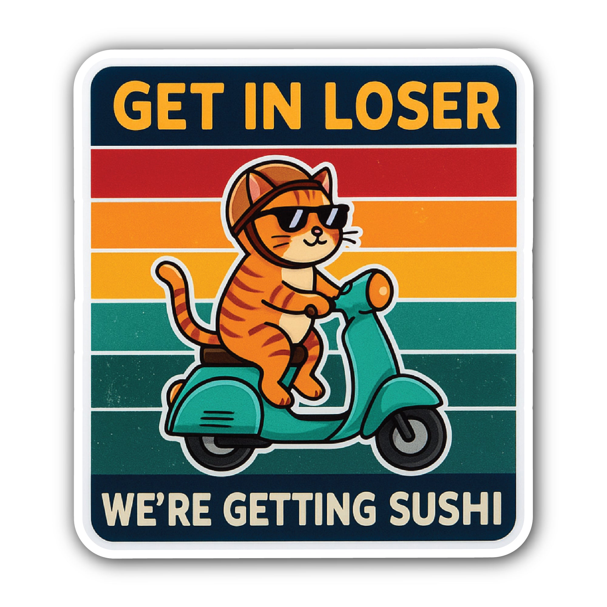 Sushi Cat Express Sticker, Waterproof Vinyl Decal Sticker Indoor Or Outdoor 2 (Pieces) 3" and 5"