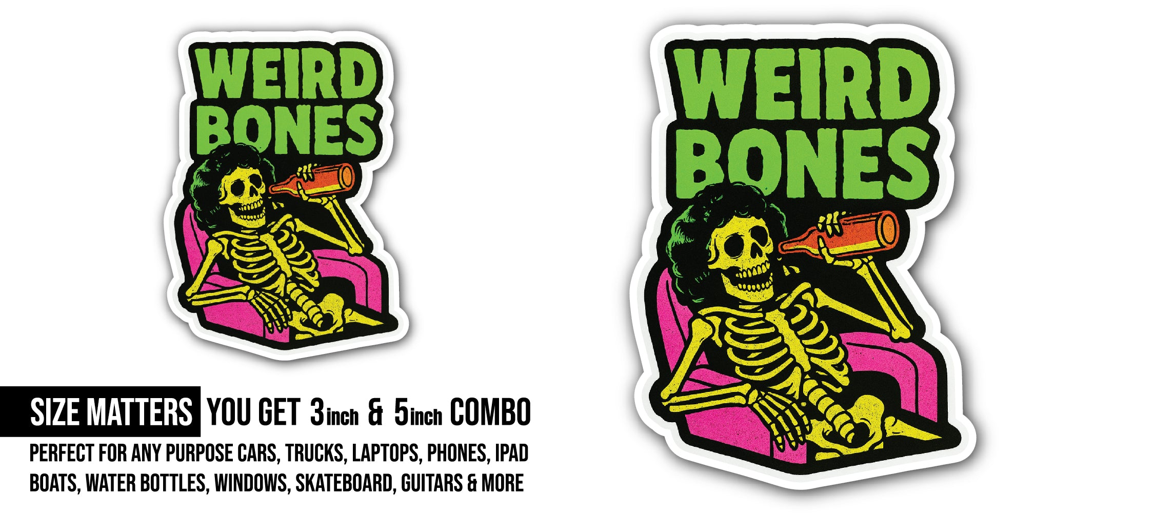 Weird Bones Sticker, Waterproof Vinyl Decal Sticker Indoor Or Outdoor 2 (Pieces) 3" and 5"