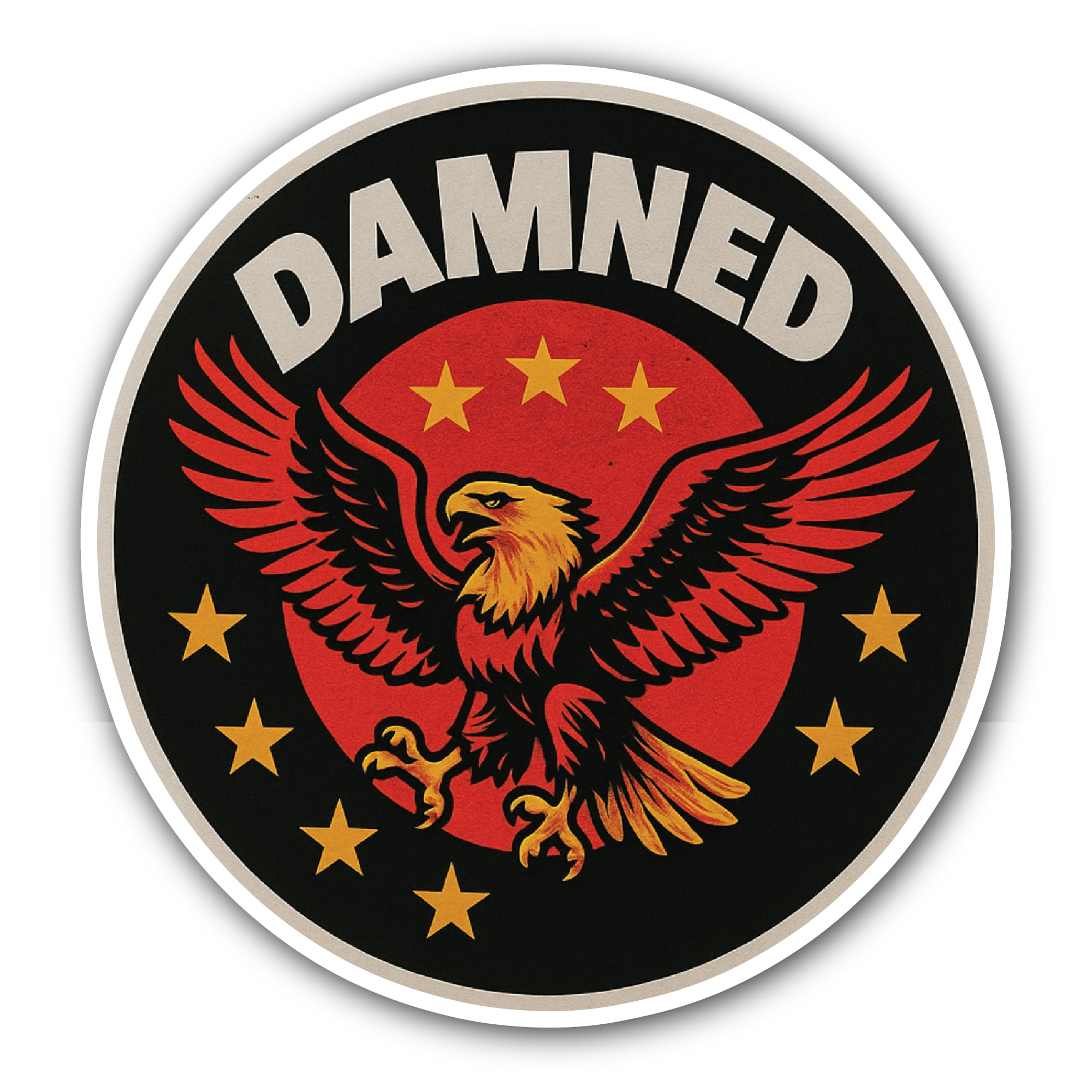 Damned Eagle Emblem Sticker, Waterproof Vinyl Decal Sticker Indoor Or Outdoor 2 (Pieces) 3" and 5"