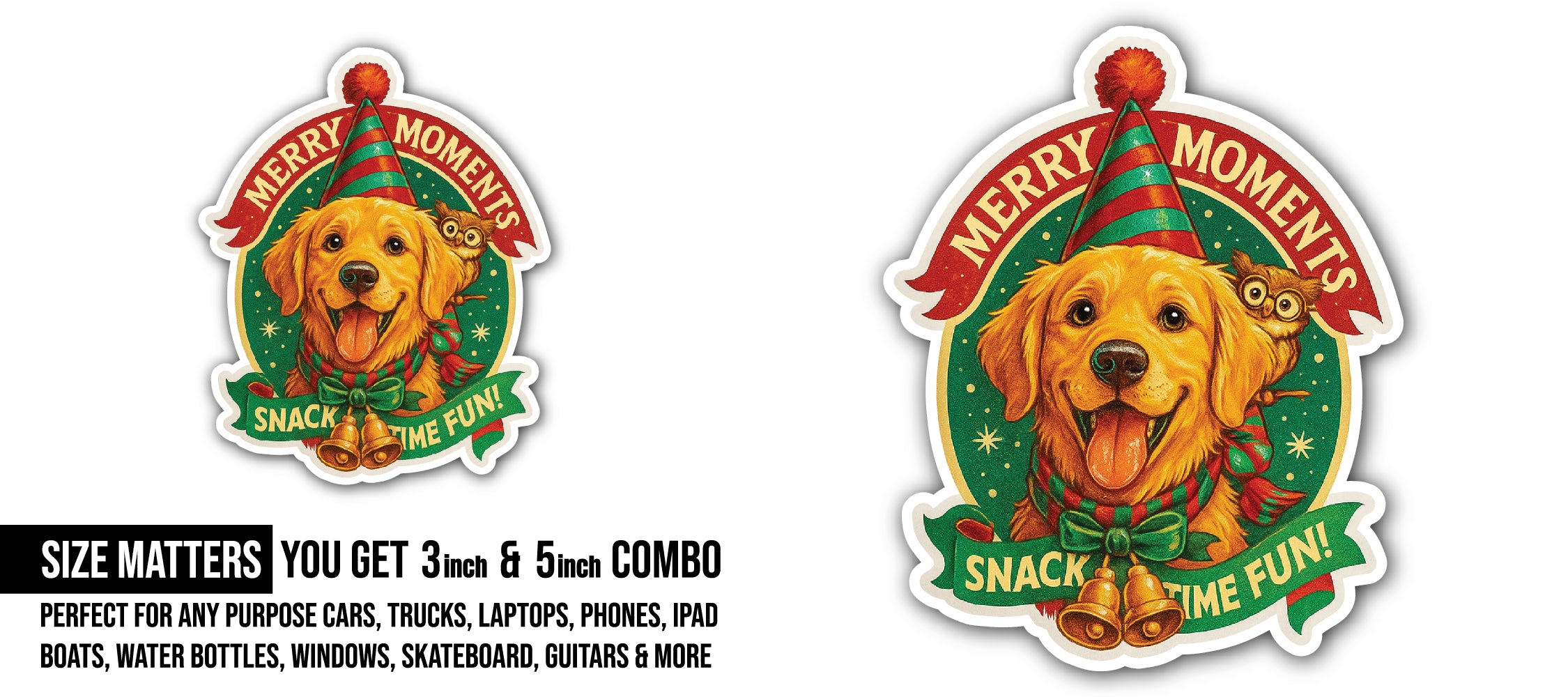 Merry Moments Snack Time Fun! Sticker, Waterproof Vinyl Decal Sticker Indoor Or Outdoor 2 (Pieces) 3" and 5"