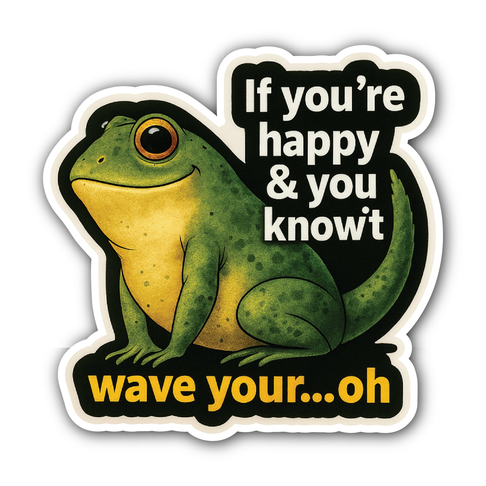 Happy Frog Pun Sticker, Waterproof Vinyl Decal Sticker Indoor Or Outdoor 2 (Pieces) 3" and 5"