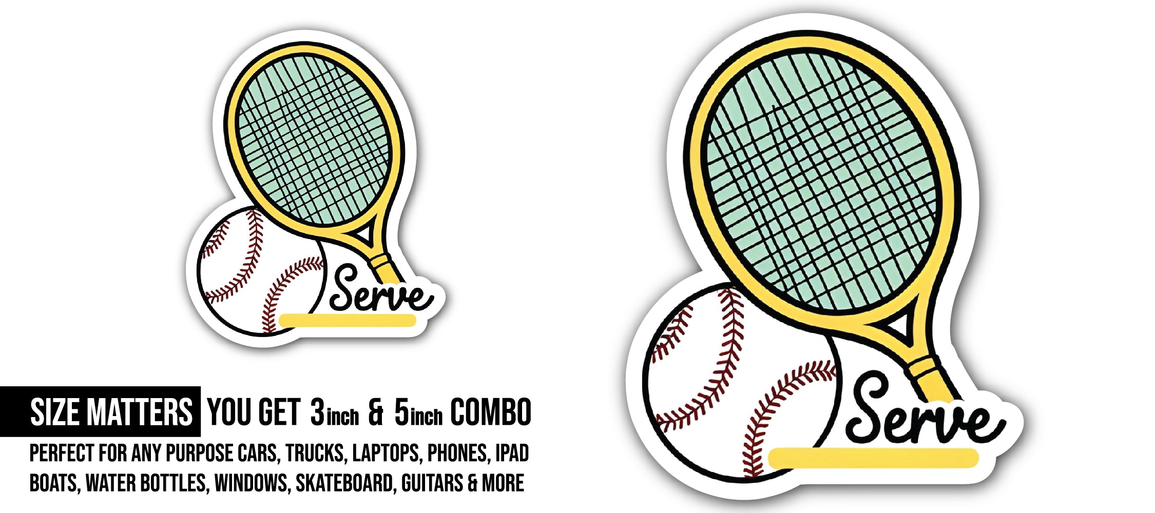 Tennis & Baseball Serve Sticker, Waterproof Vinyl Decal Sticker Indoor Or Outdoor 2 (Pieces) 3" and 5"