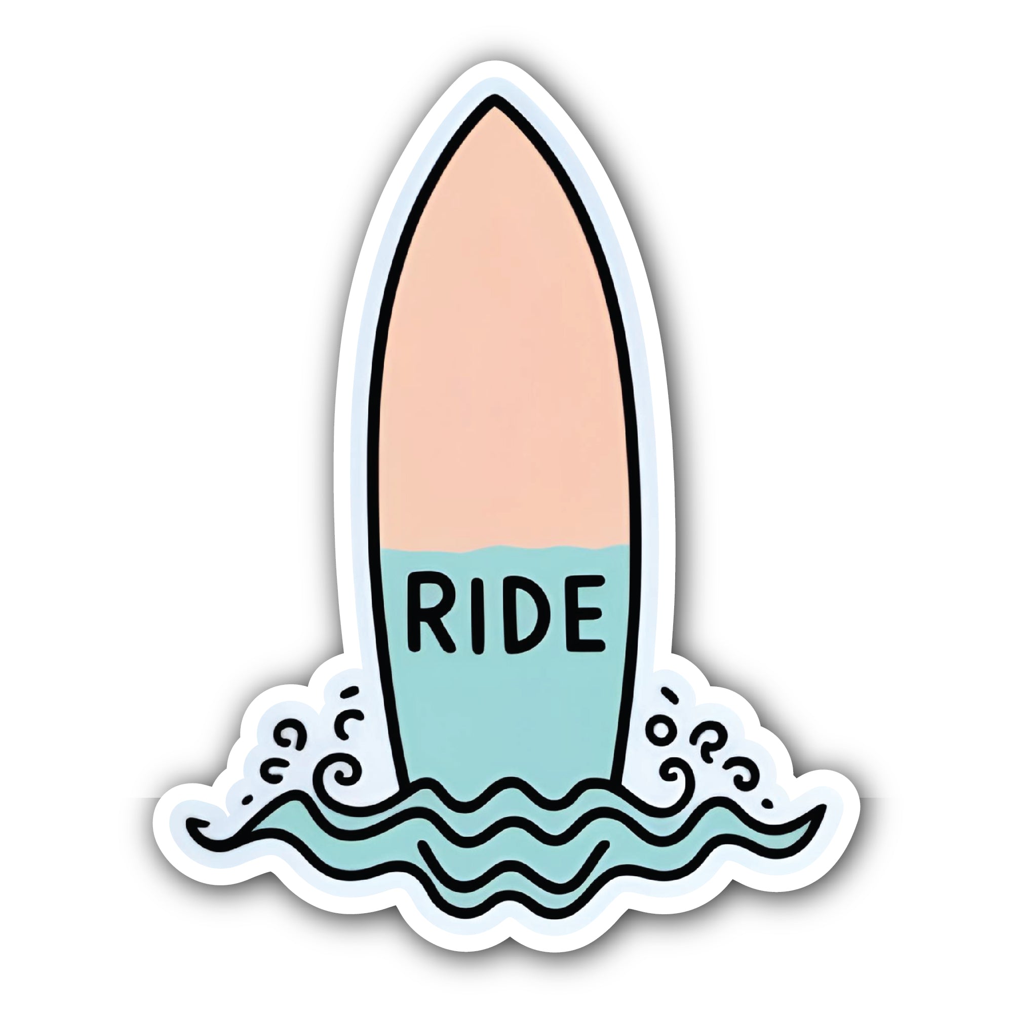 Ride Surfboard Sticker, Waterproof Vinyl Decal Sticker Indoor Or Outdoor 2 (Pieces) 3" and 5"