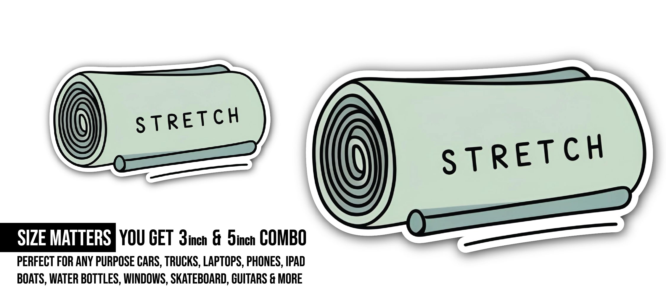 Green Stretch Sticker, Waterproof Vinyl Decal Sticker Indoor Or Outdoor 2 (Pieces) 3" and 5"