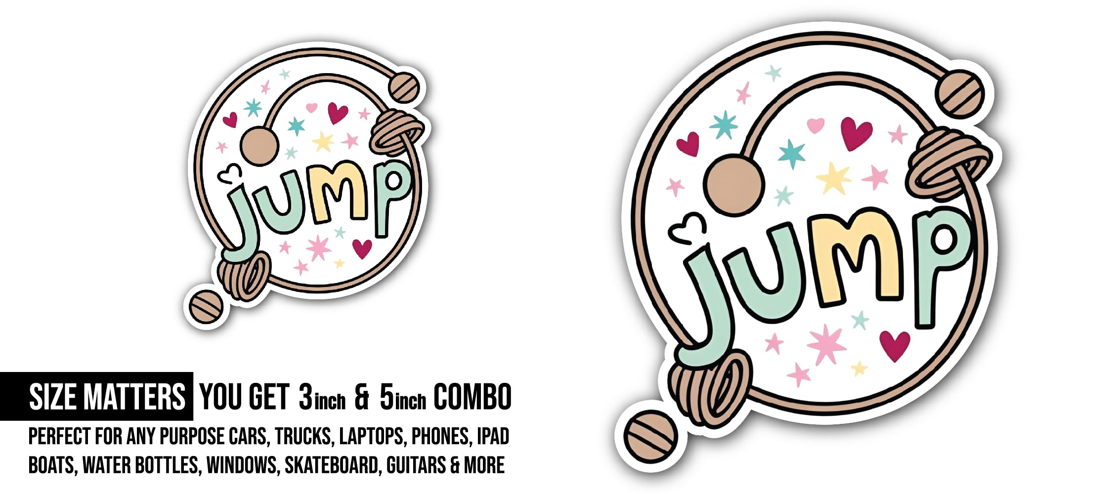 Jump Sticker, Waterproof Vinyl Decal Sticker Indoor Or Outdoor 2 (Pieces) 3" and 5"