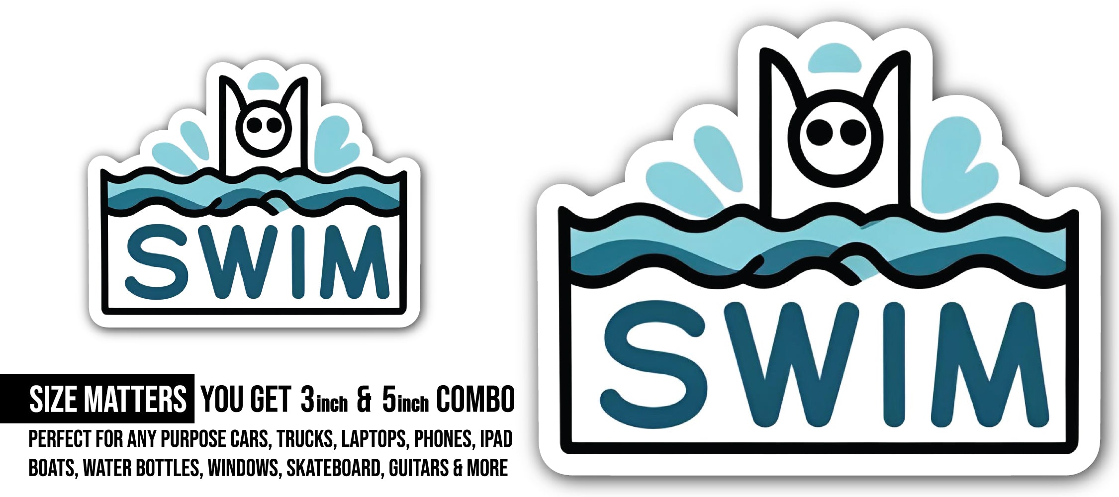Swim sign Sticker, Waterproof Vinyl Decal Sticker Indoor Or Outdoor 2 (Pieces) 3" and 5"