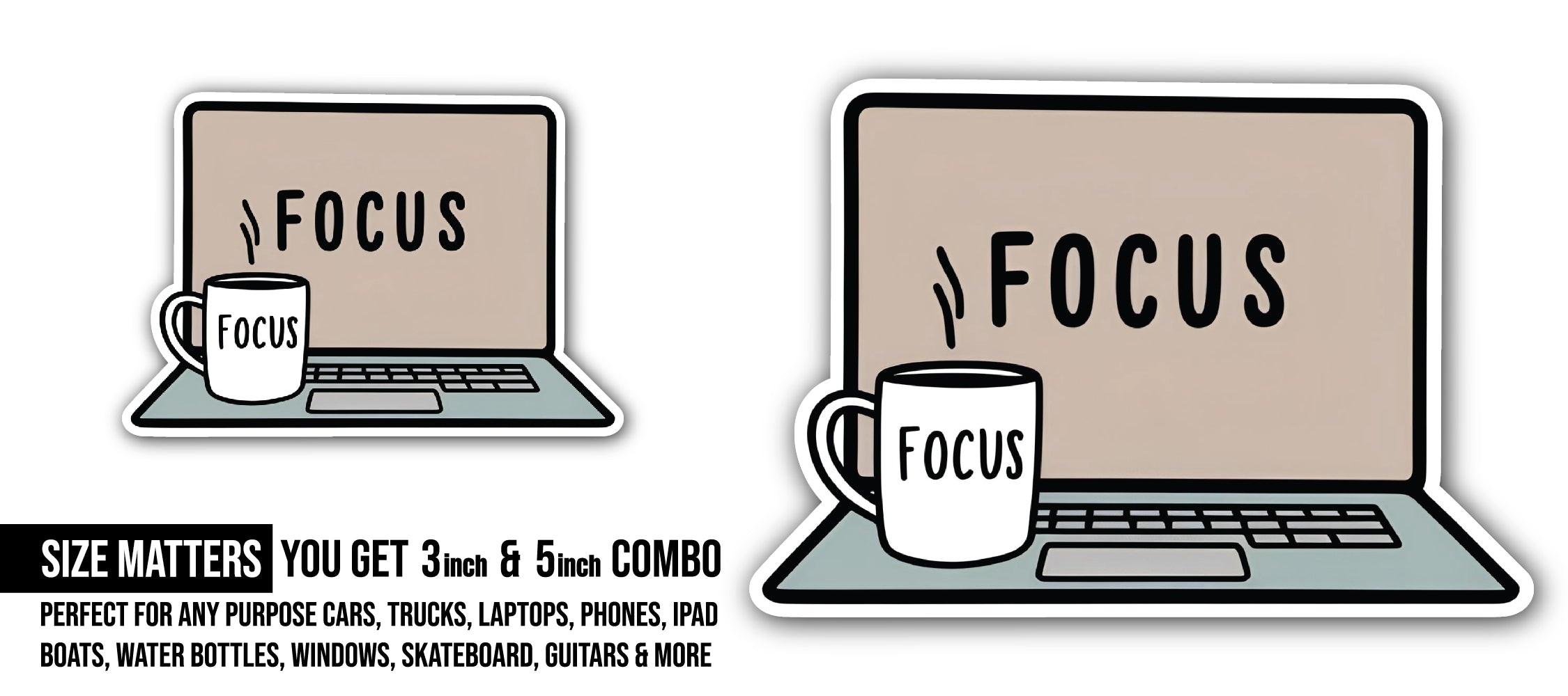 Focus Dream Sticker, Waterproof Vinyl Decal Sticker Indoor Or Outdoor 2 (Pieces) 3" and 5"