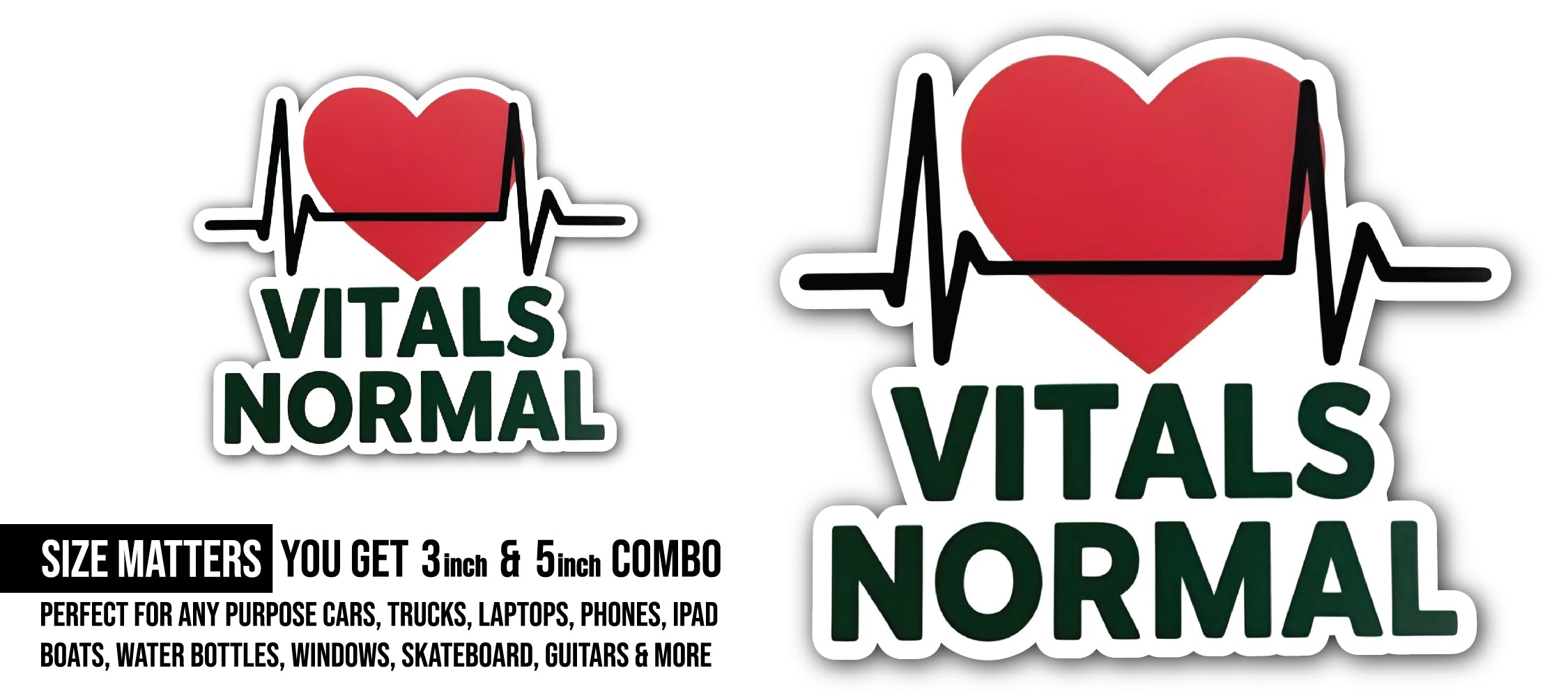 Vitals Normal Sticker, Waterproof Vinyl Decal Sticker Indoor Or Outdoor 2 (Pieces) 3" and 5"