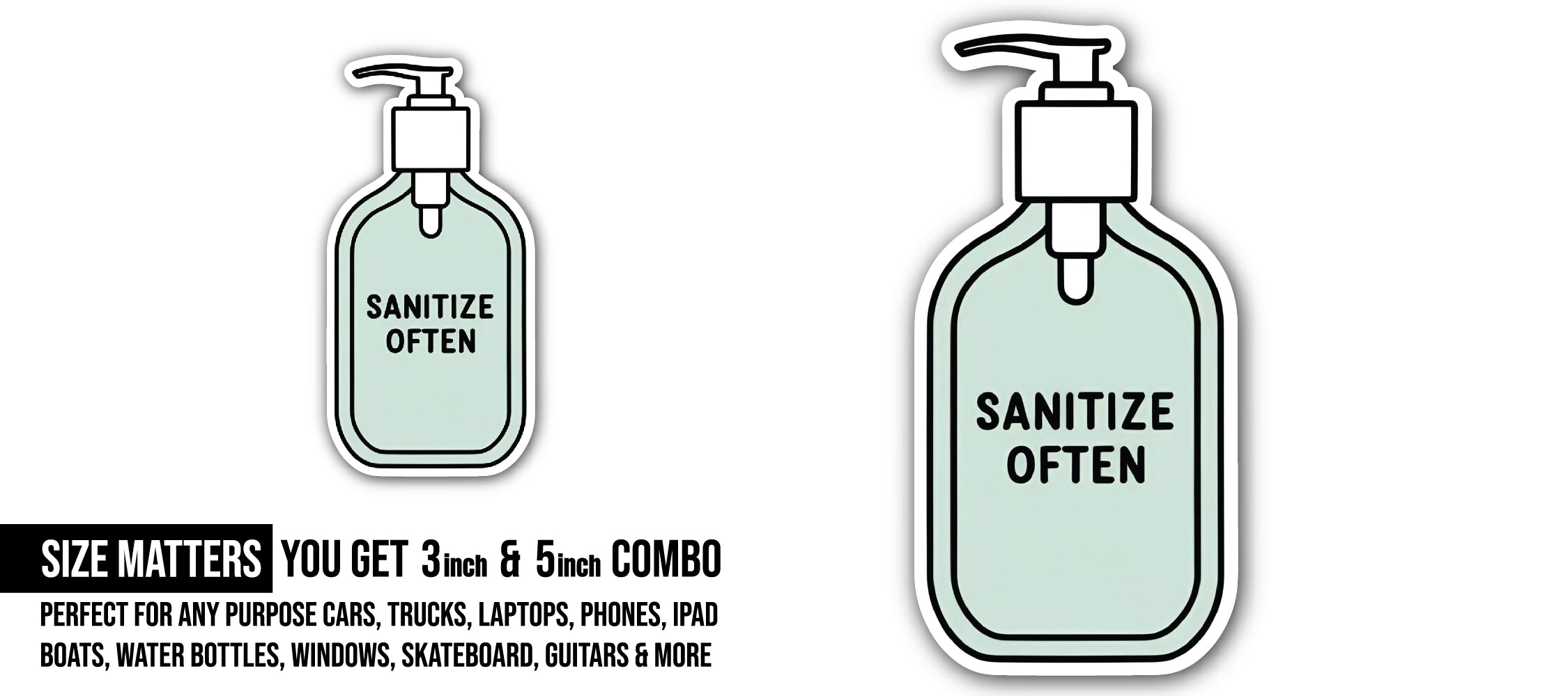Hand Sanitizer Sticker, Waterproof Vinyl Decal Sticker Indoor Or Outdoor 2 (Pieces) 3" and 5"