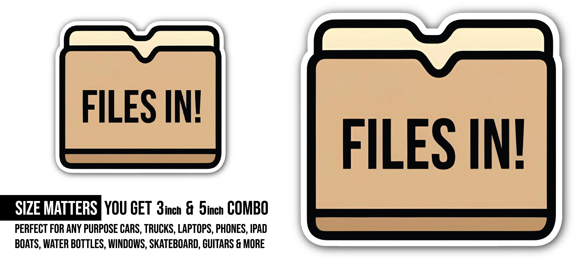File Folder Sticker, Waterproof Vinyl Decal Sticker Indoor Or Outdoor 2 (Pieces) 3" and 5"