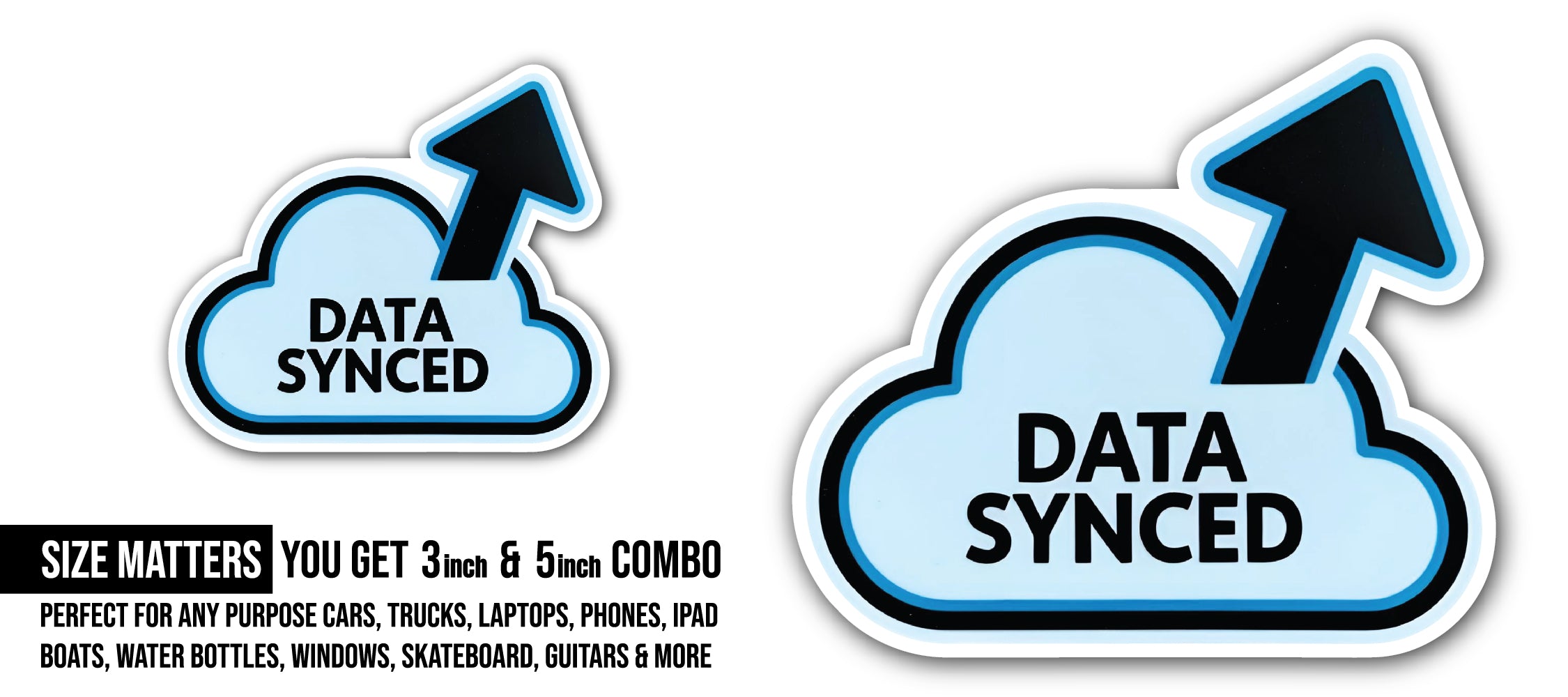Data Synced Sticker, Waterproof Vinyl Decal Sticker Indoor Or Outdoor 2 (Pieces) 3" and 5"