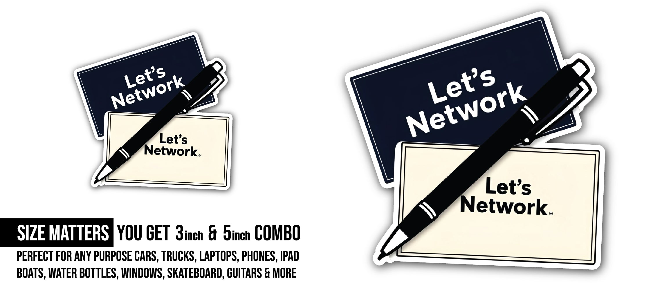 Let's Network Sticker, Waterproof Vinyl Decal Sticker Indoor Or Outdoor 2 (Pieces) 3" and 5"