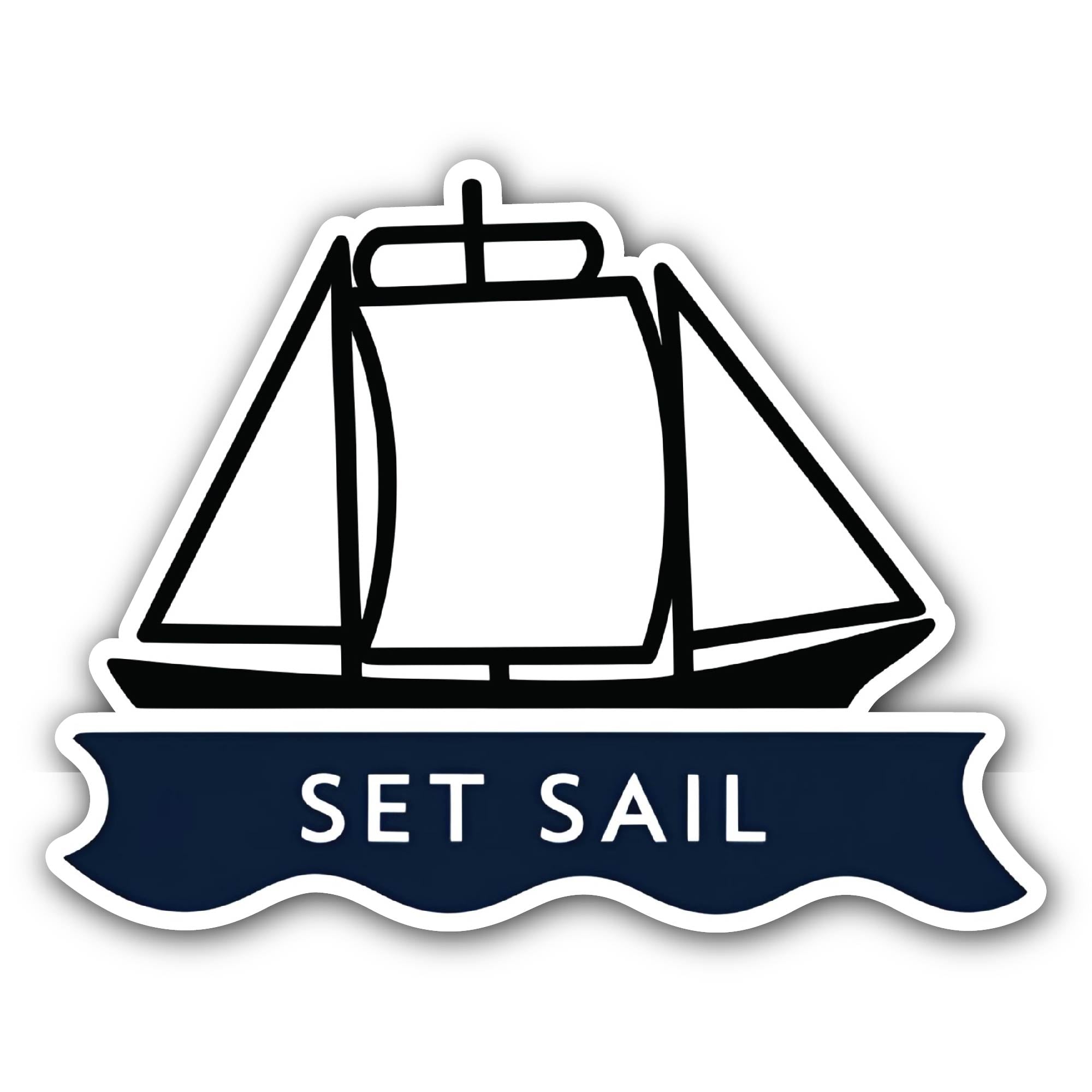 Set Sail Sticker, Waterproof Vinyl Decal Sticker Indoor Or Outdoor 2 (Pieces) 3" and 5"