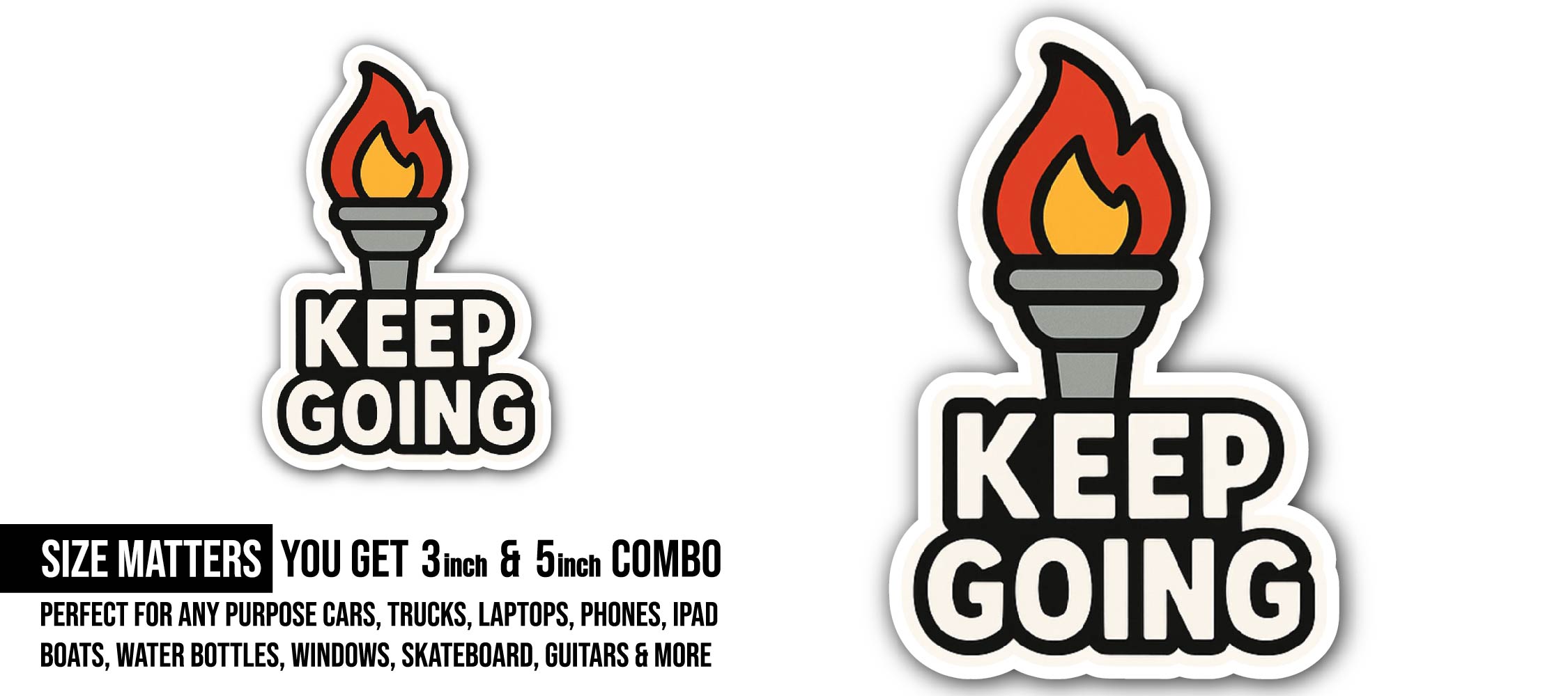 Keep Going Sticker, Waterproof Vinyl Decal Sticker Indoor Or Outdoor 2 (Pieces) 3" and 5"
