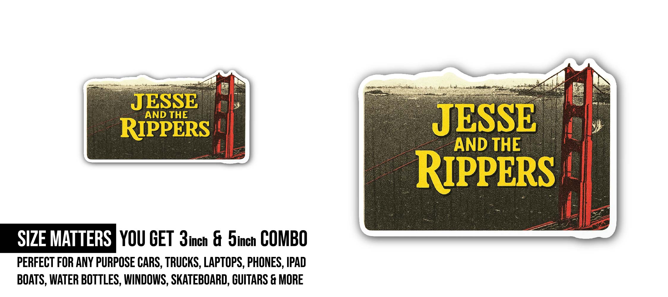 Jesse and the Rippers Sticker, Waterproof Vinyl Decal Sticker Indoor Or Outdoor 2 (Pieces) 3" and 5"