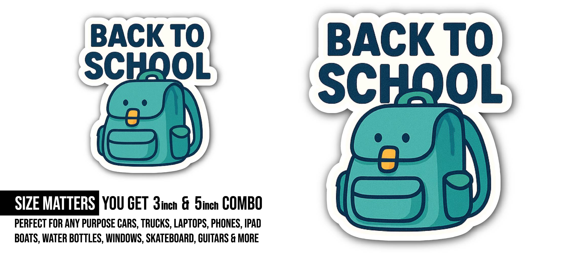 Back to School Sticker, Waterproof Vinyl Decal Sticker Indoor Or Outdoor 2 (Pieces) 3" and 5"