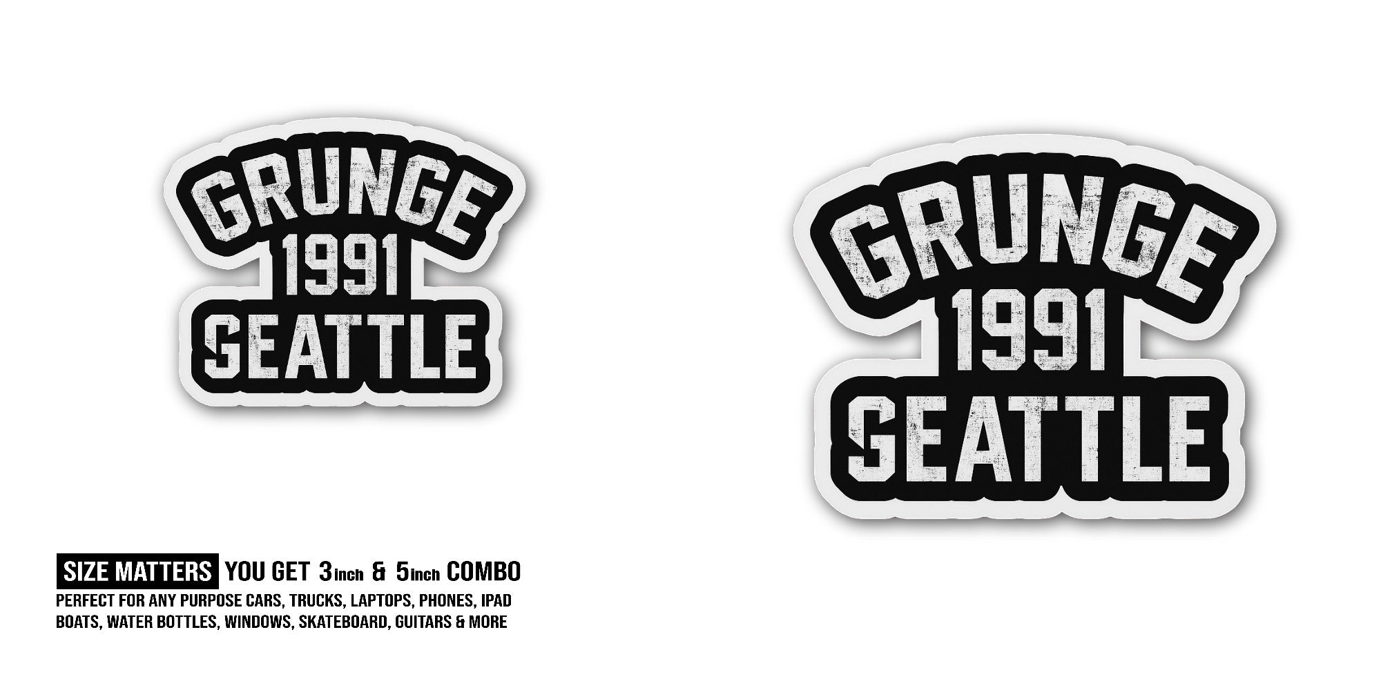Grunge 1991 Seattle Sticker, Waterproof Vinyl Decal Sticker Indoor Or Outdoor 2 (Pieces) 3" and 5"