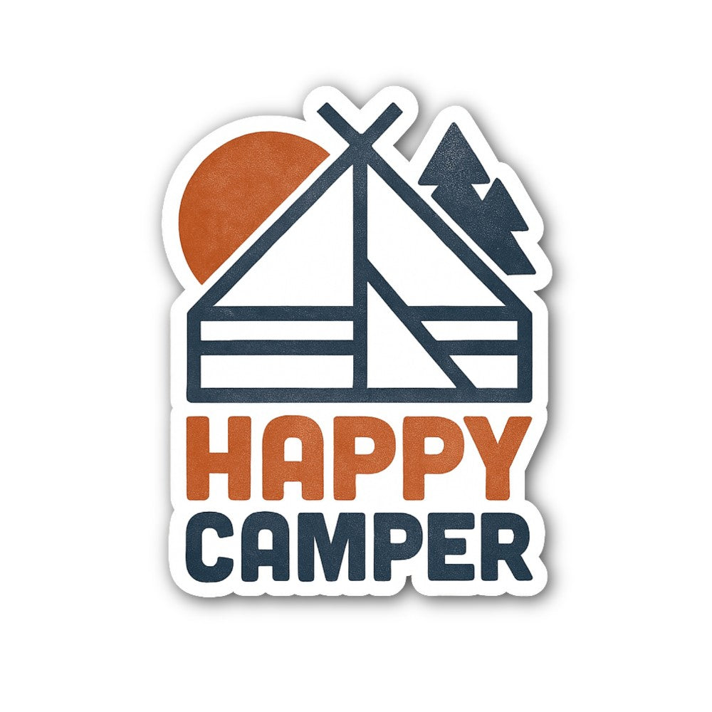 Happy Camper Nature Sticker, Waterproof Vinyl Decal Sticker Indoor Or Outdoor 2 (Pieces) 3" and 5"